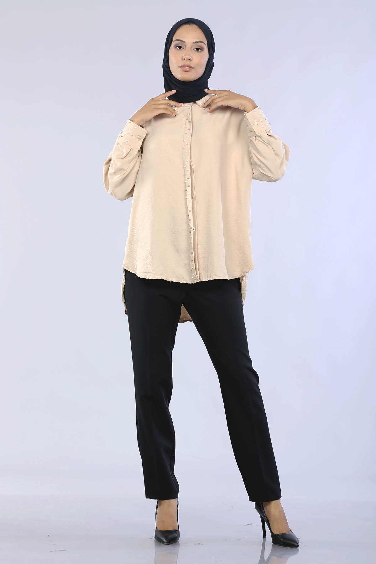 2259 İncili Gömlek 38-44 - Bej - 1