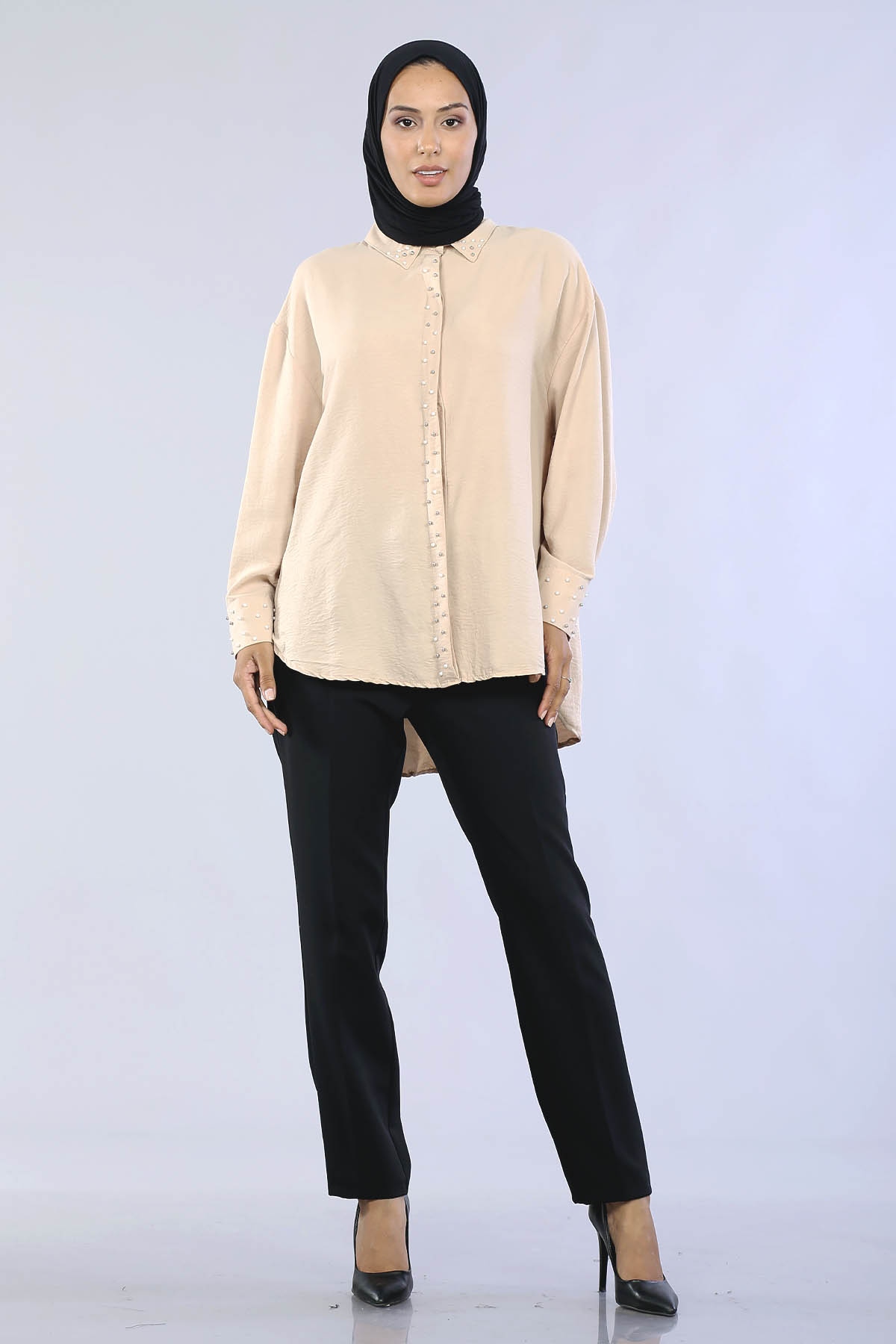 2259 İncili Gömlek 38-44 - Bej - 2