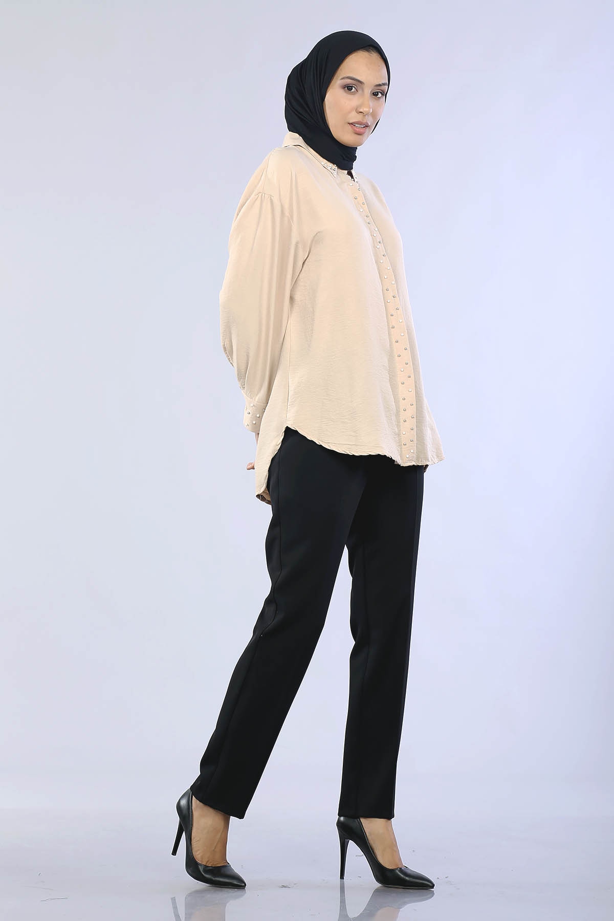 2259 İncili Gömlek 38-44 - Bej - 4