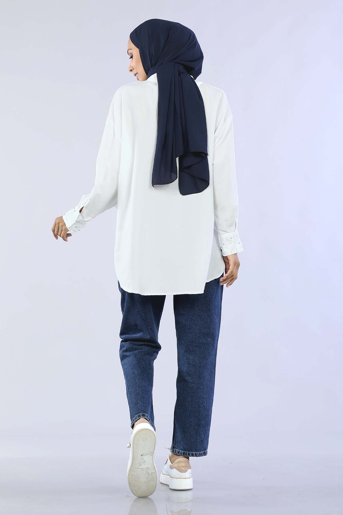 2259 İncili Gömlek 38-44 - Beyaz - 4