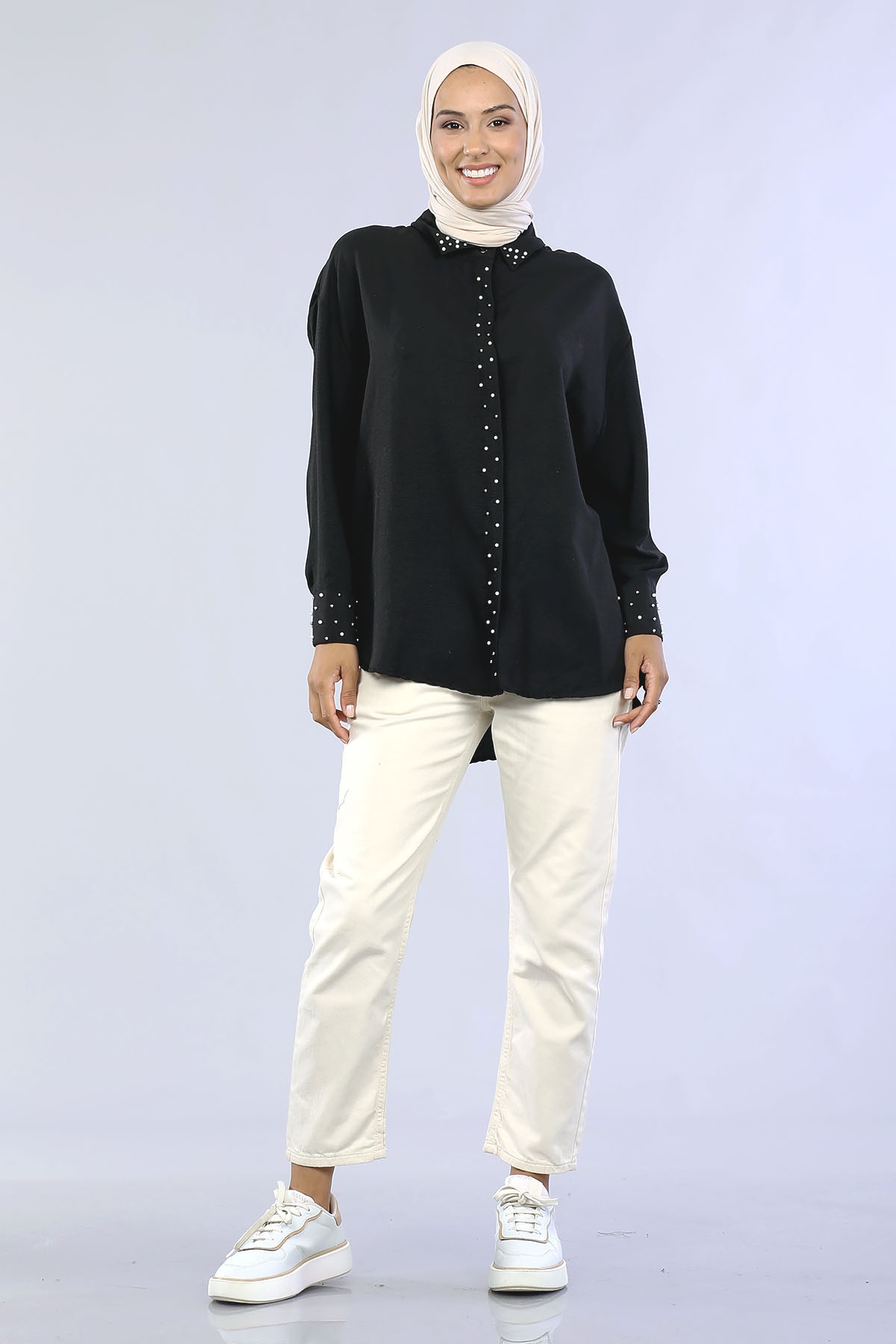 2259 İncili Gömlek 38-44 - Siyah - 2