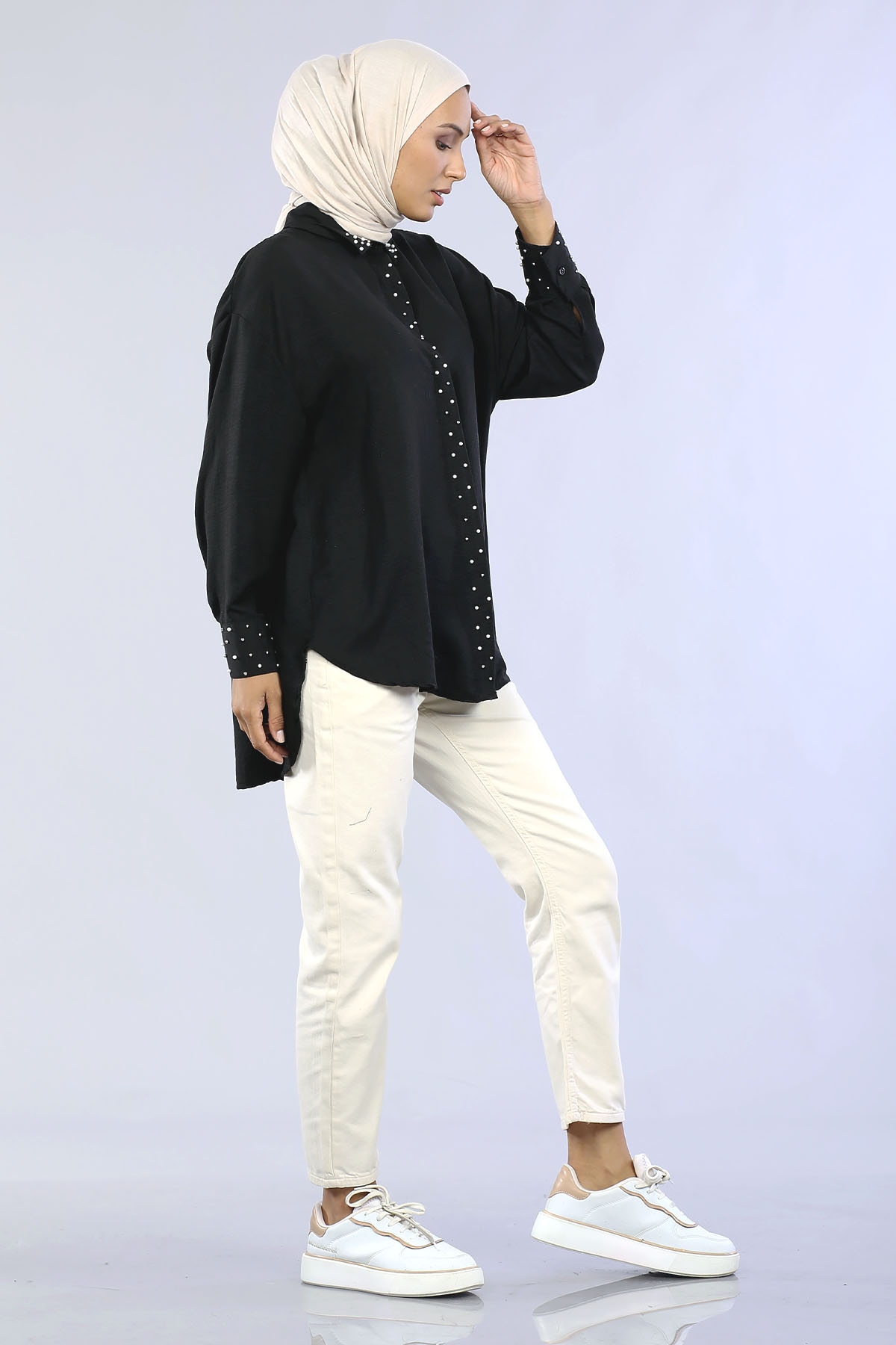 2259 İncili Gömlek 38-44 - Siyah - 4