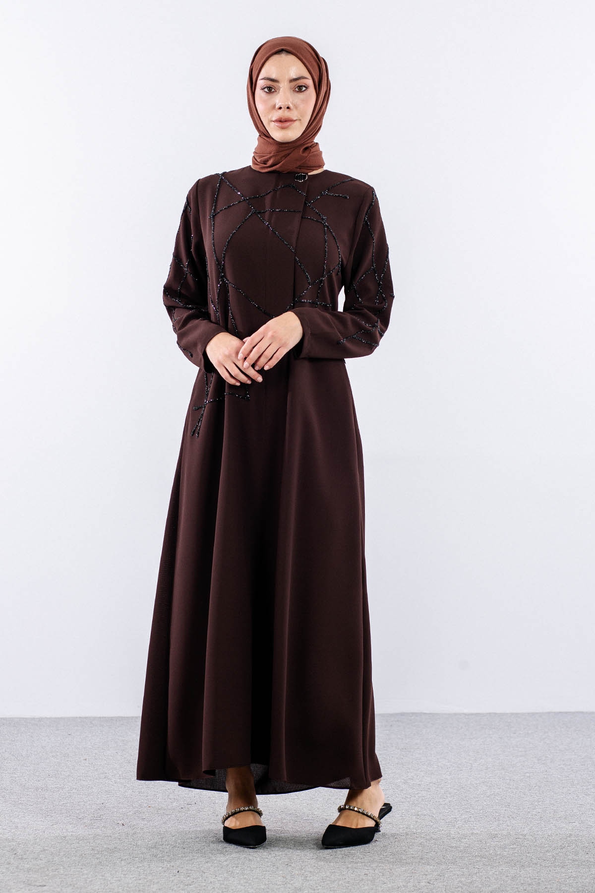 2263 Ferace 42-52 şık Model Petek Yaz - Kahve - 1