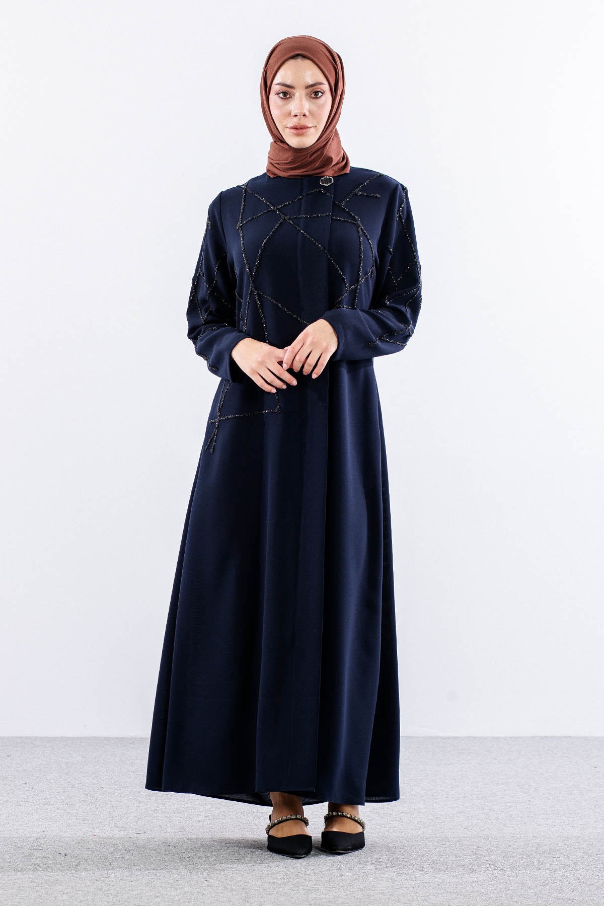 2263 Ferace 42-52 şık Model Petek Yaz - Lacivert - 1