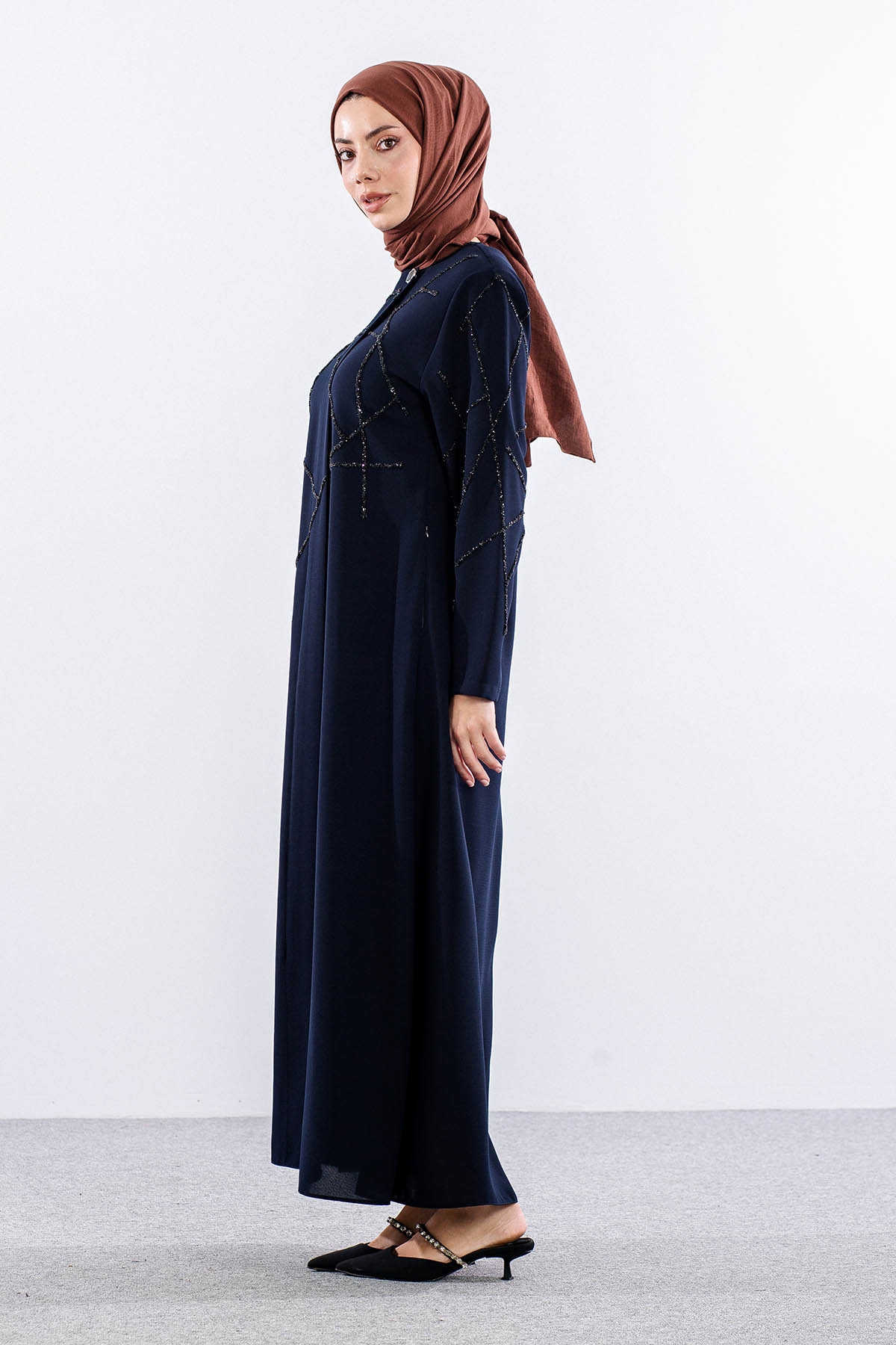 2263 Ferace 42-52 şık Model Petek Yaz - Lacivert - 3