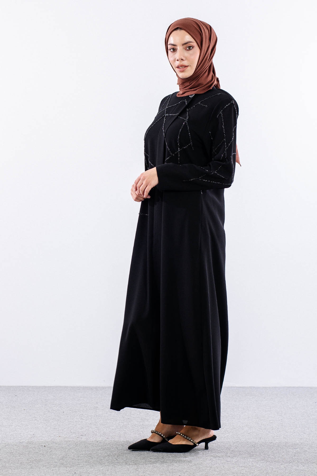 2263 Ferace 42-52 şık Model Petek Yaz - Siyah - 3