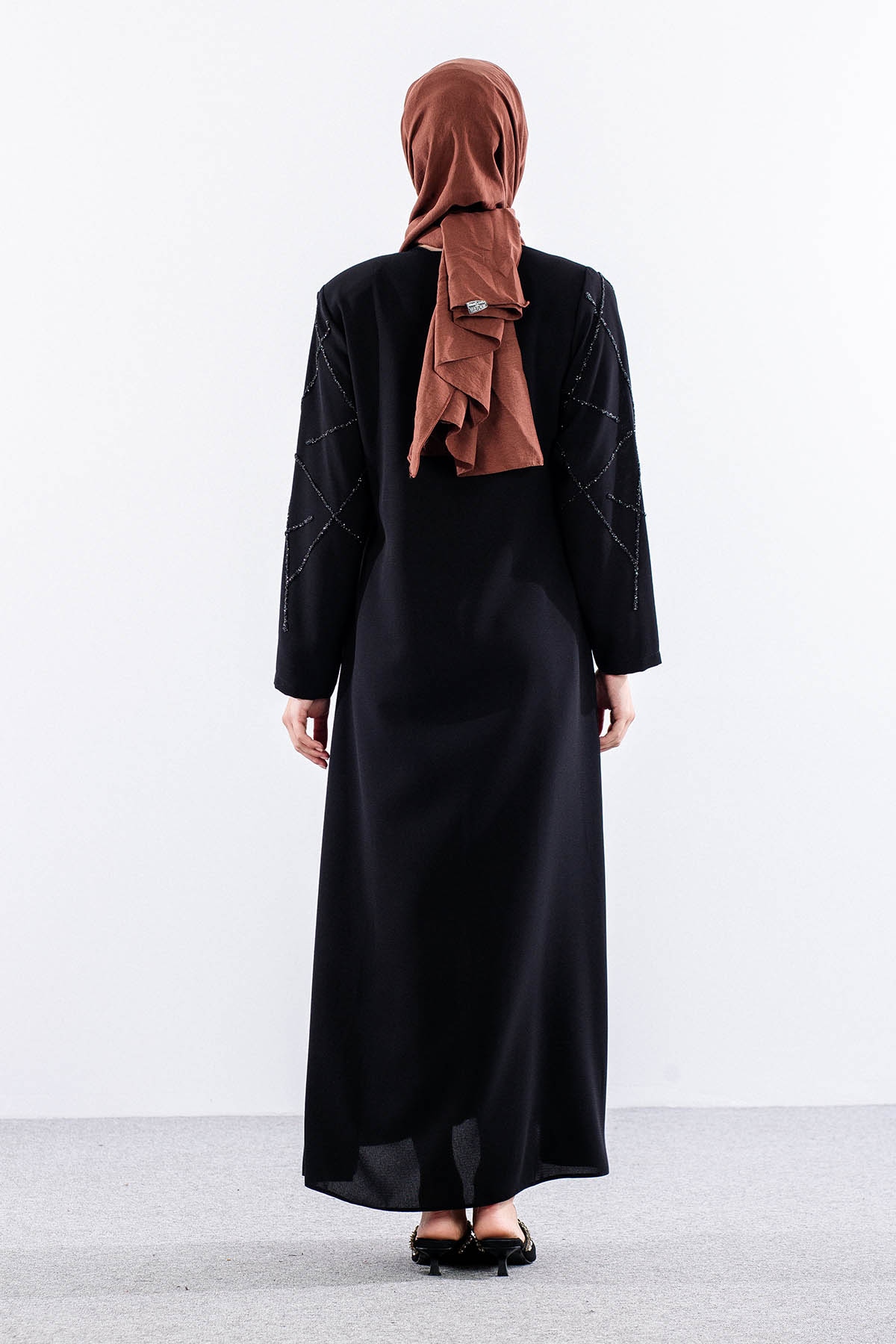 2263 Ferace 42-52 şık Model Petek Yaz - Siyah - 5