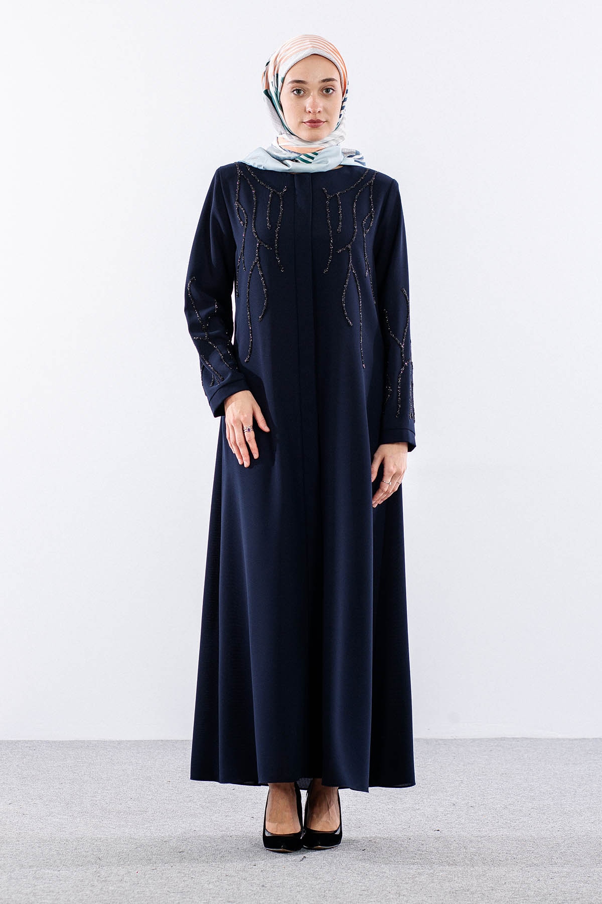 2273 Ferace 42-52 Kol Isli şik Detay - Lacivert - 2