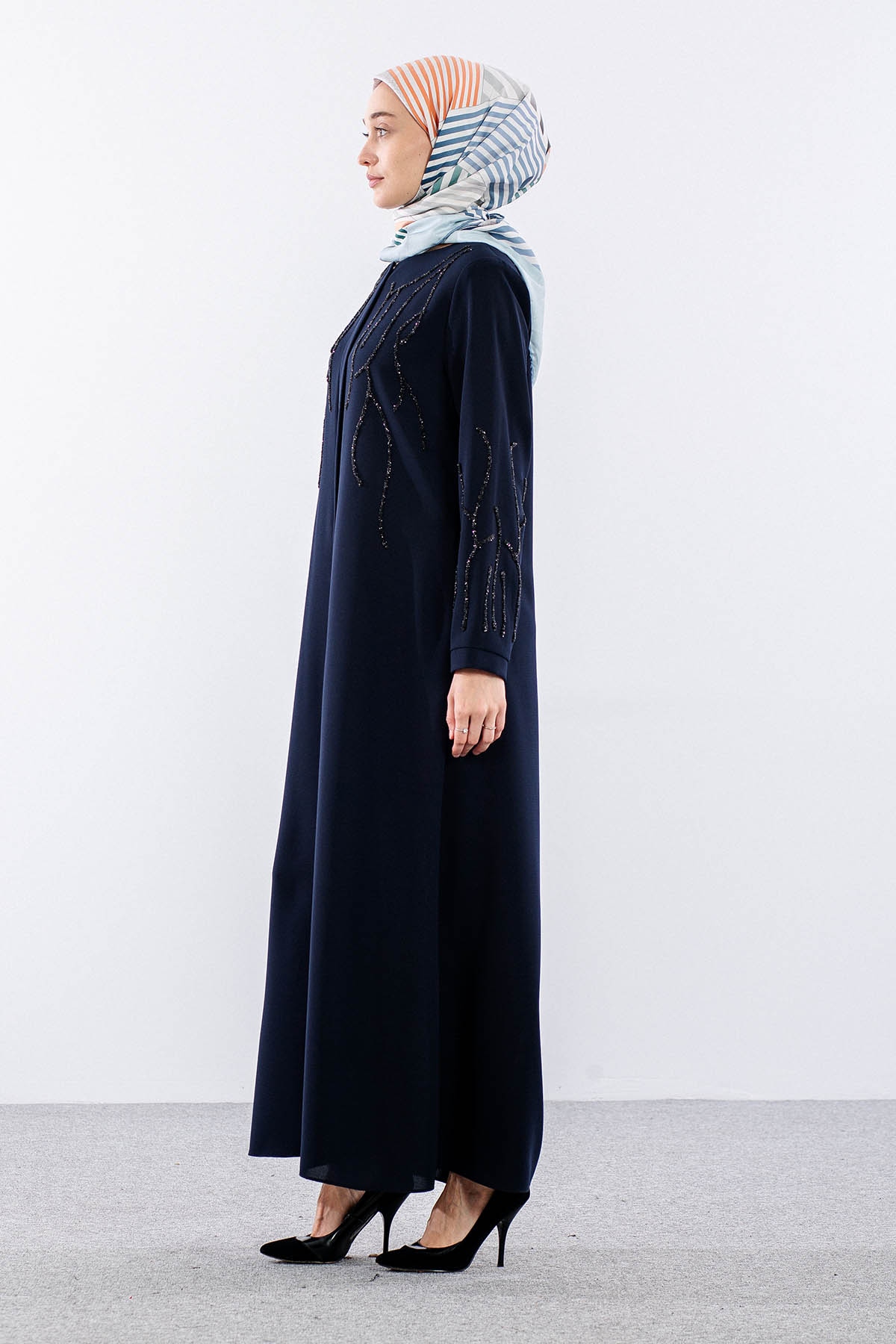 2273 Ferace 42-52 Kol Isli şik Detay - Lacivert - 4