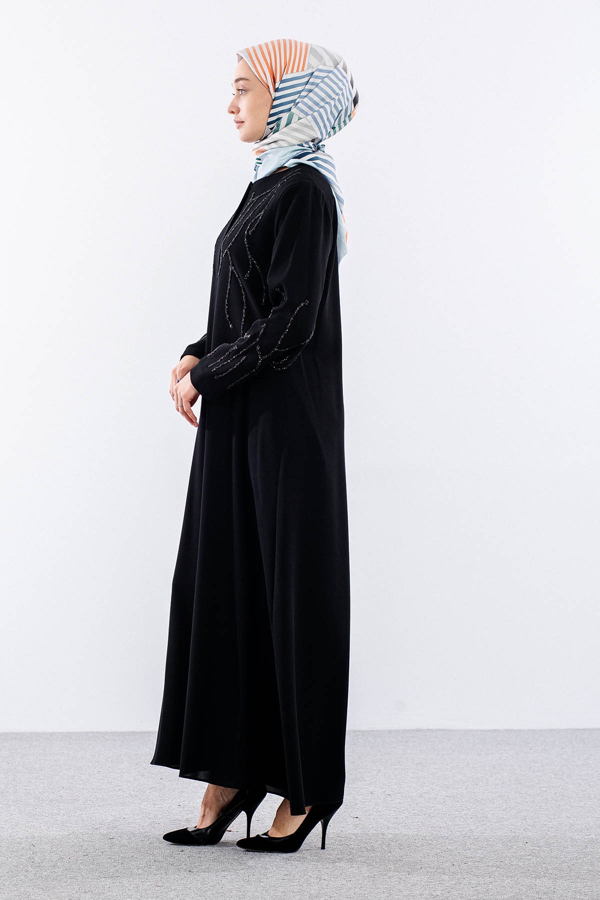 2273 Ferace 42-52 Kol Isli şik Detay - Siyah - 3