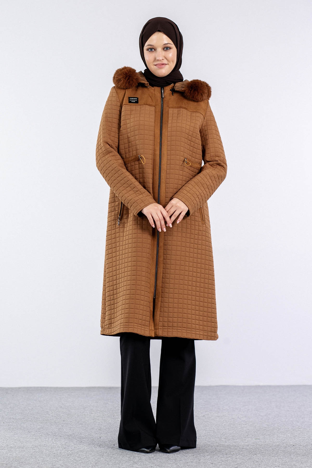 228 Kürklü Kapitone Kap 40-50 - Camel - 1