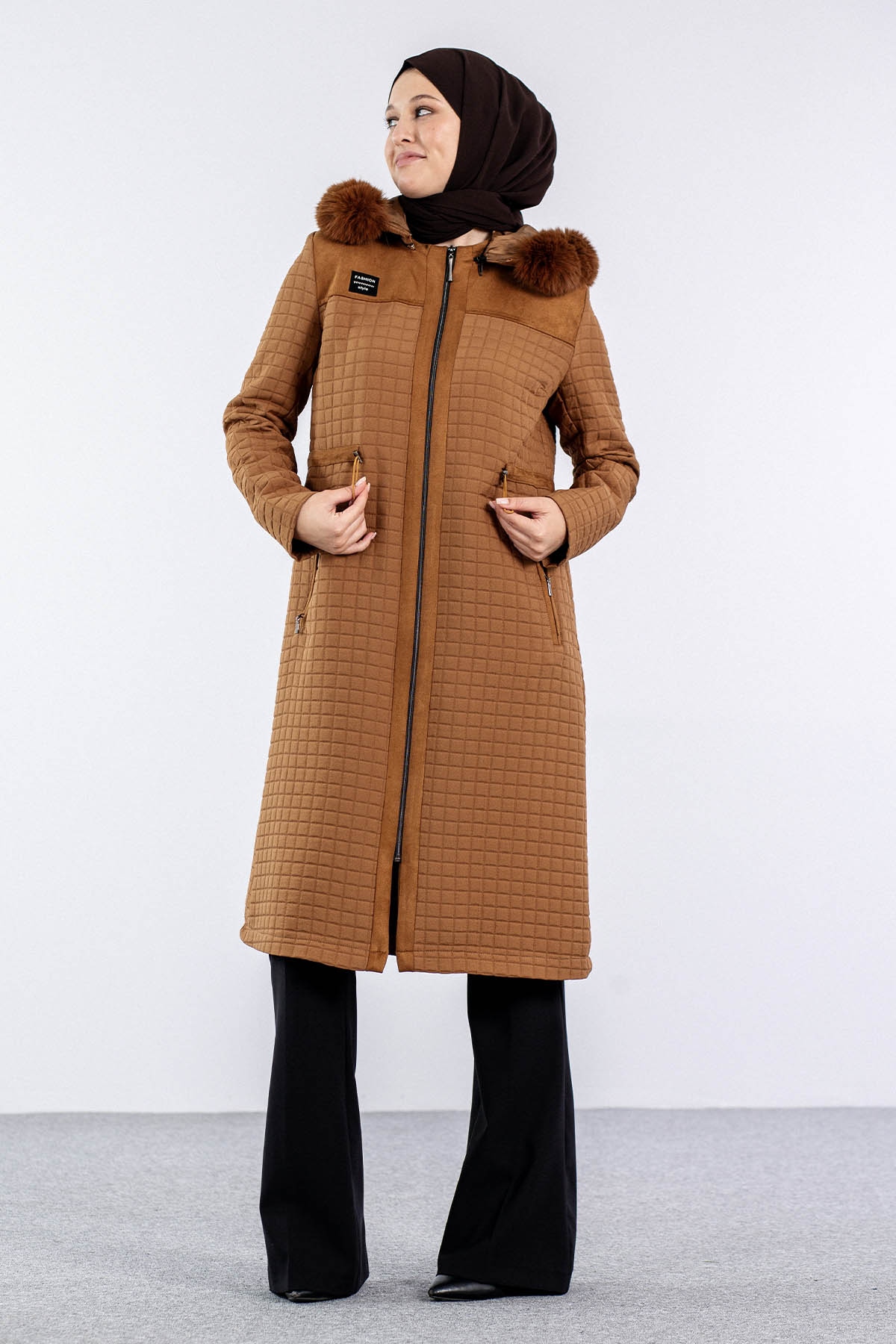 228 Kürklü Kapitone Kap 40-50 - Camel - 2