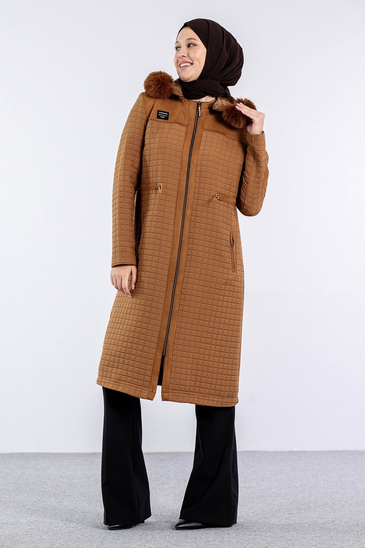 228 Kürklü Kapitone Kap 40-50 - Camel - 3