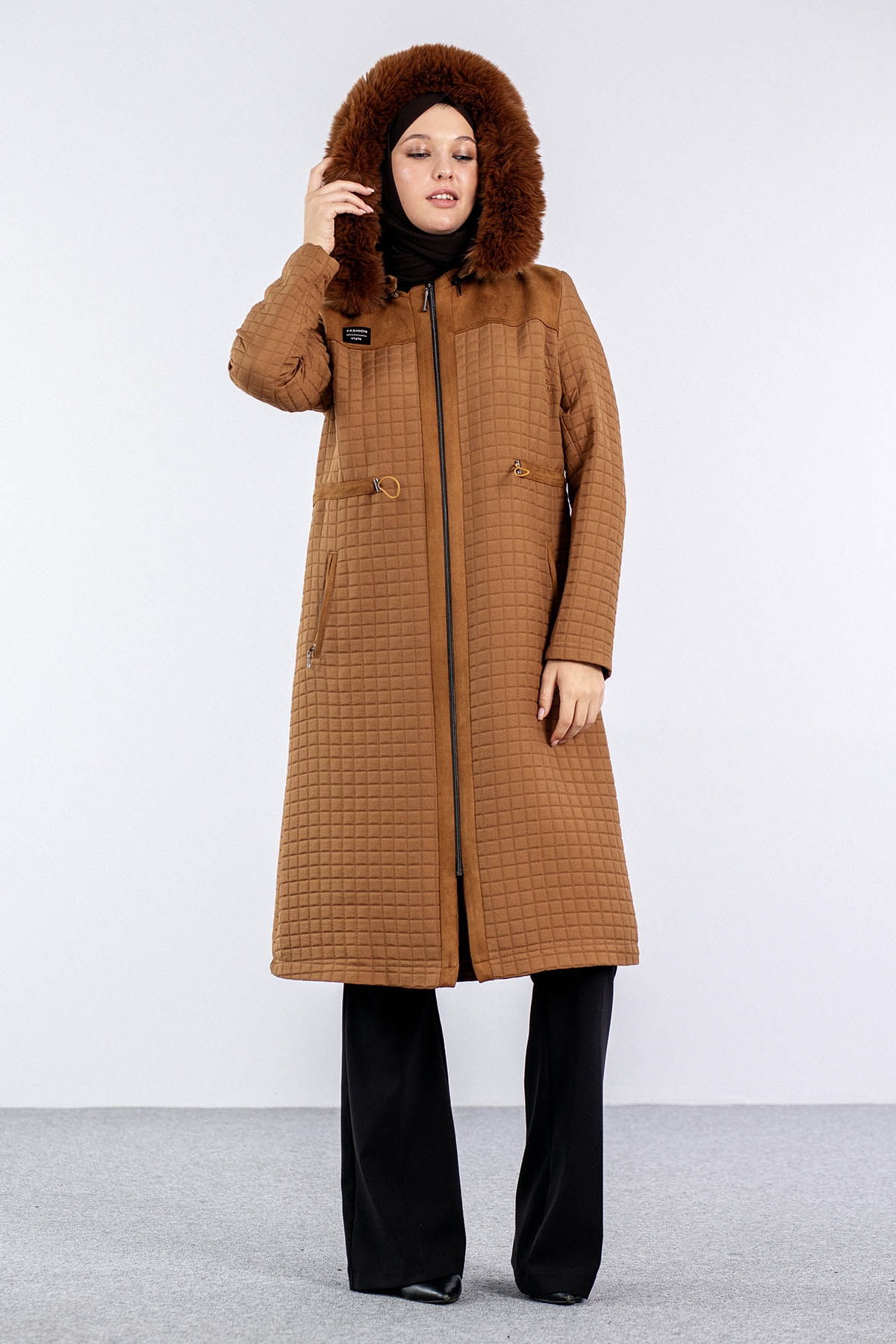 228 Kürklü Kapitone Kap 40-50 - Camel - 4