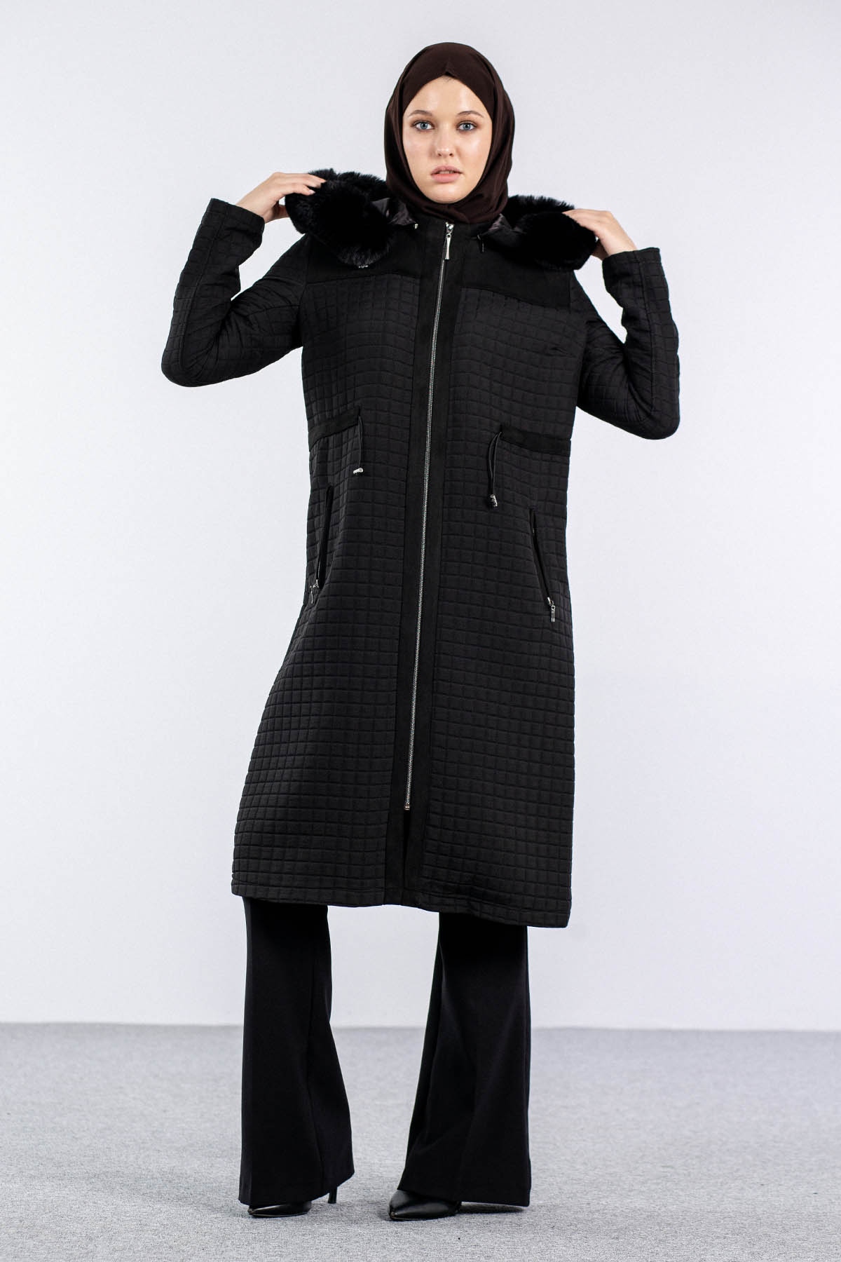 228 Kürklü Kapitone Kap 40-50 - Siyah - 2