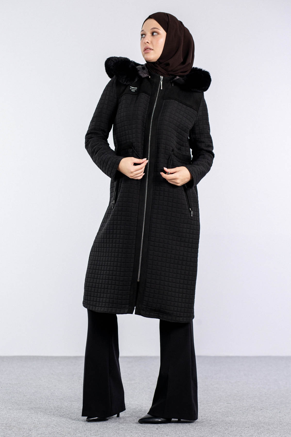 228 Kürklü Kapitone Kap 40-50 - Siyah - 3