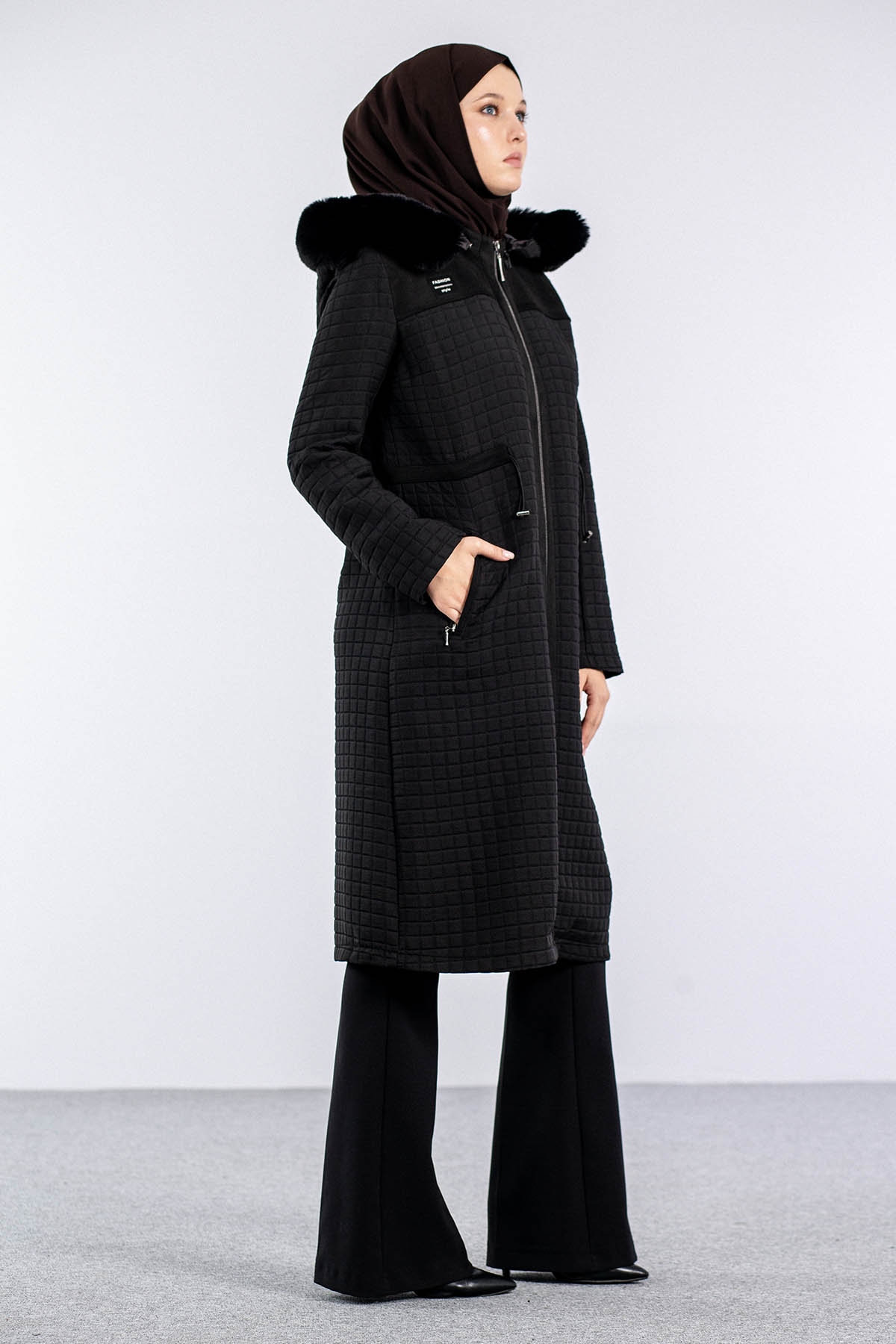 228 Kürklü Kapitone Kap 40-50 - Siyah - 4