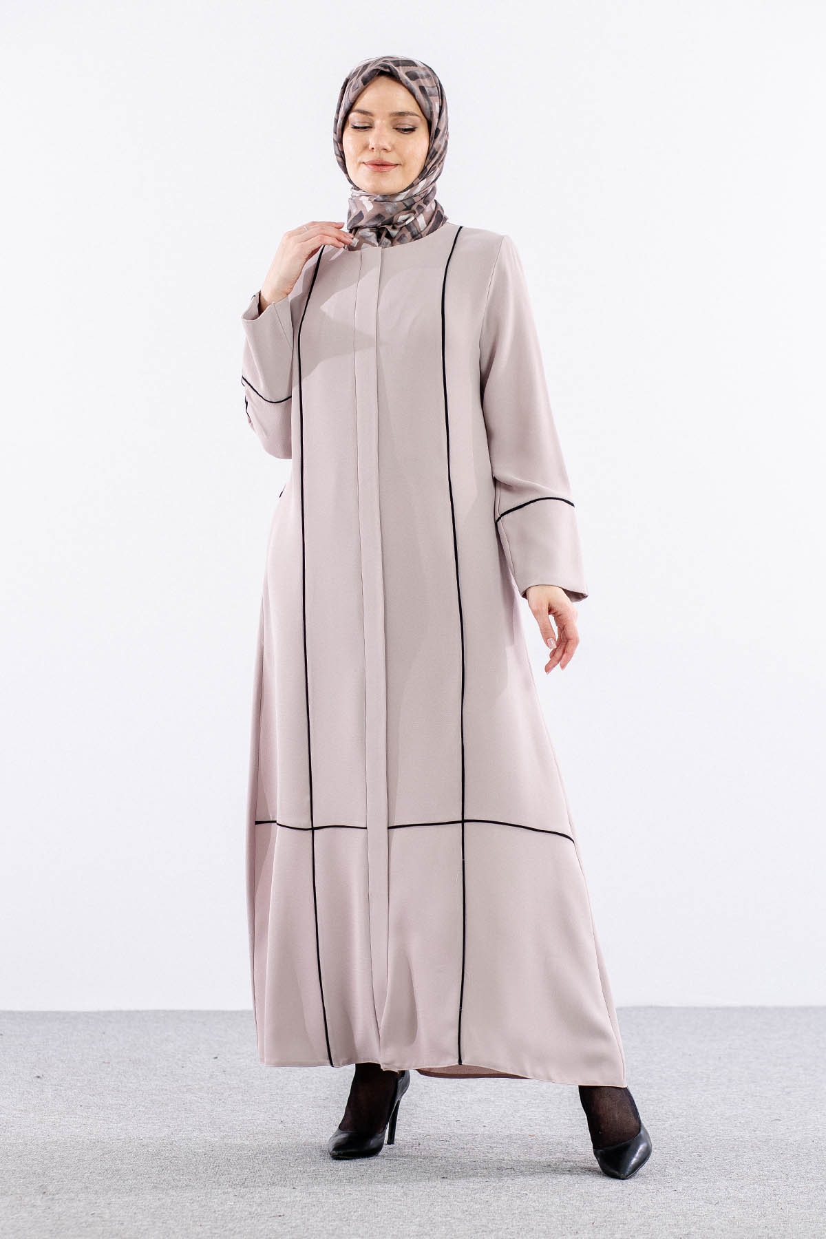 2297 Ferace 42-52 Biye Detay - Krem - 2