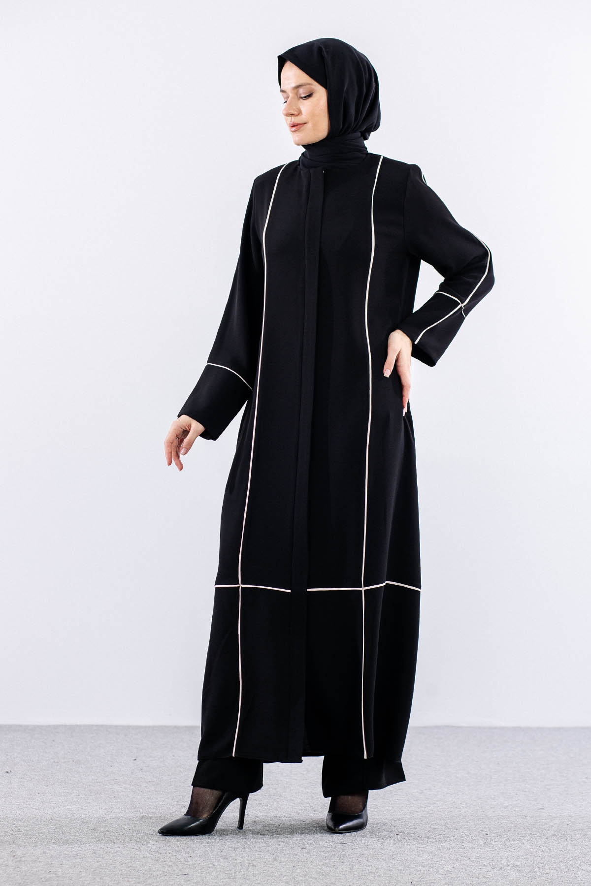 2297 Ferace 42-52 Biye Detay - Siyah_bej - 2