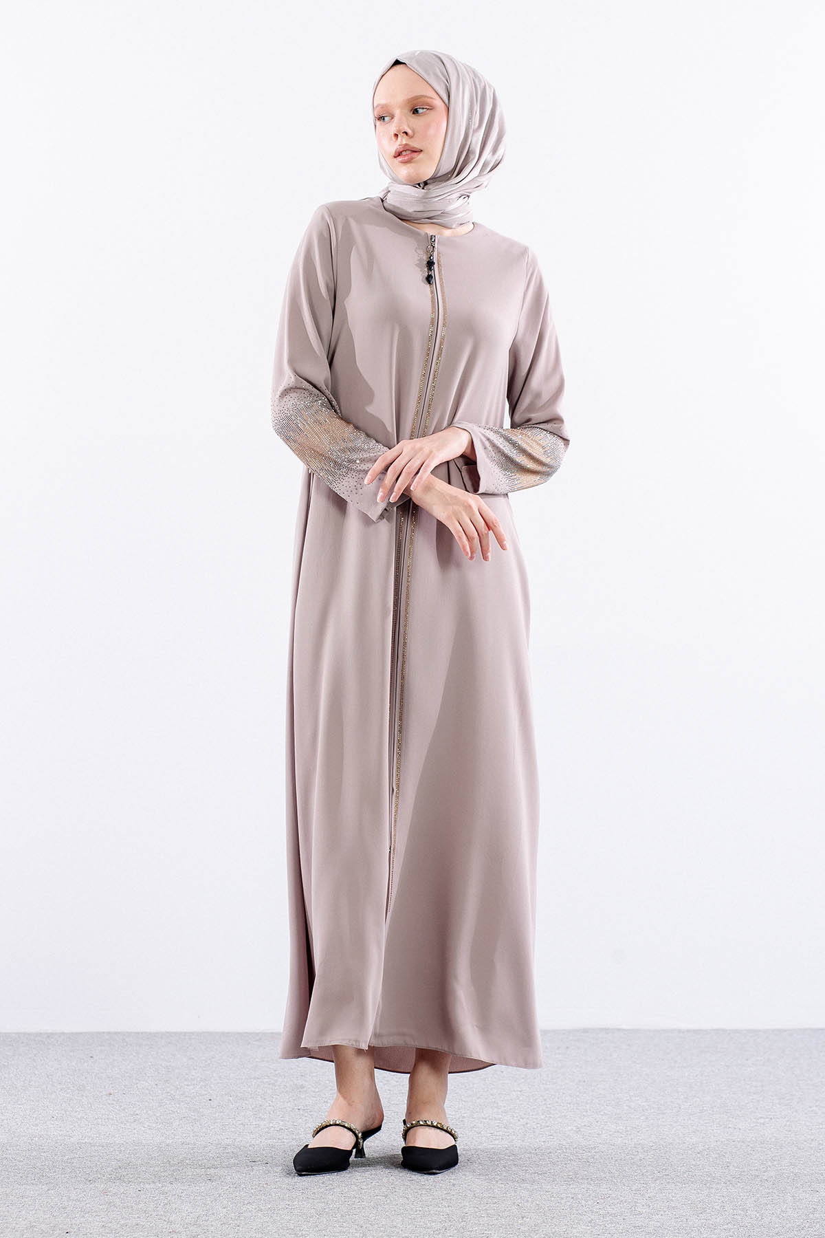 2301 şik Ferace 42-52 - Bej - 1