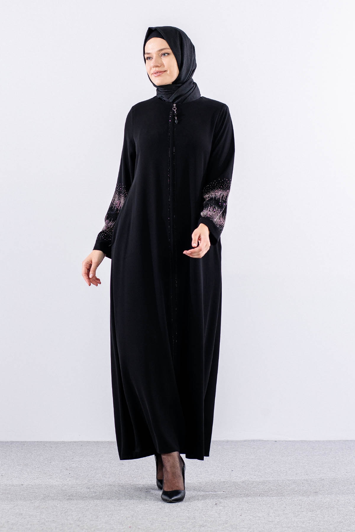 2301 şik Ferace 42-52 - Siyah - 2
