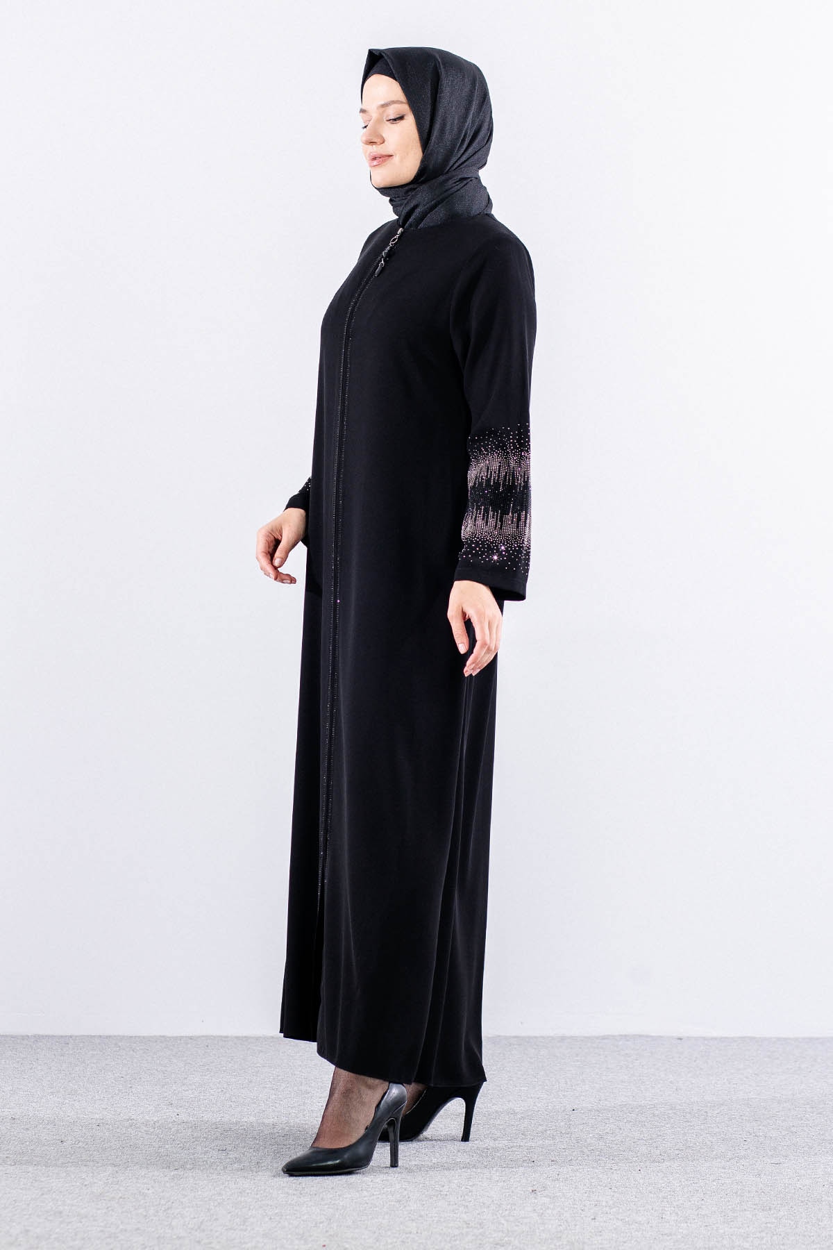 2301 şik Ferace 42-52 - Siyah - 3