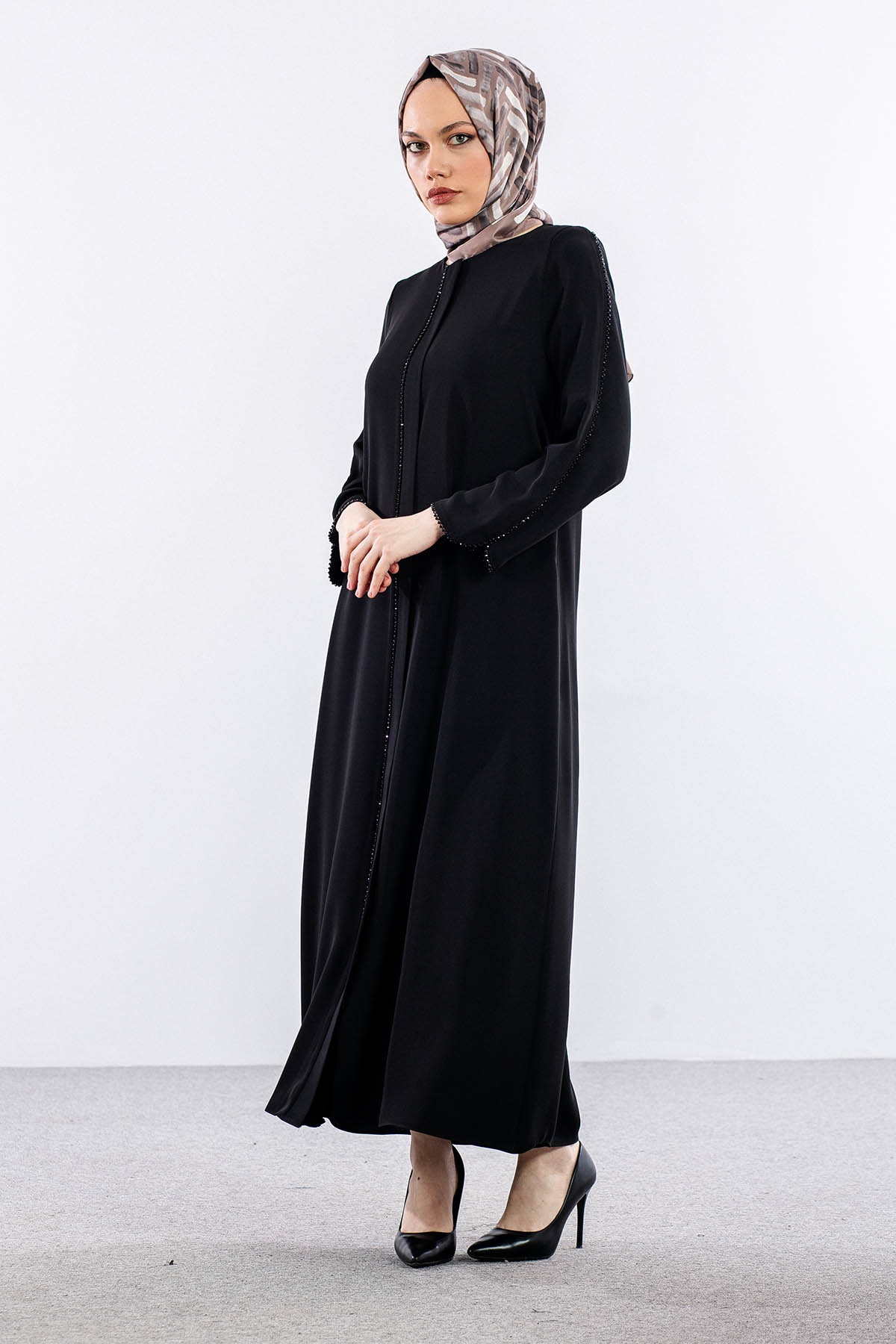 2302 Ferace 42-52 Boncuk Isli - Siyah - 3