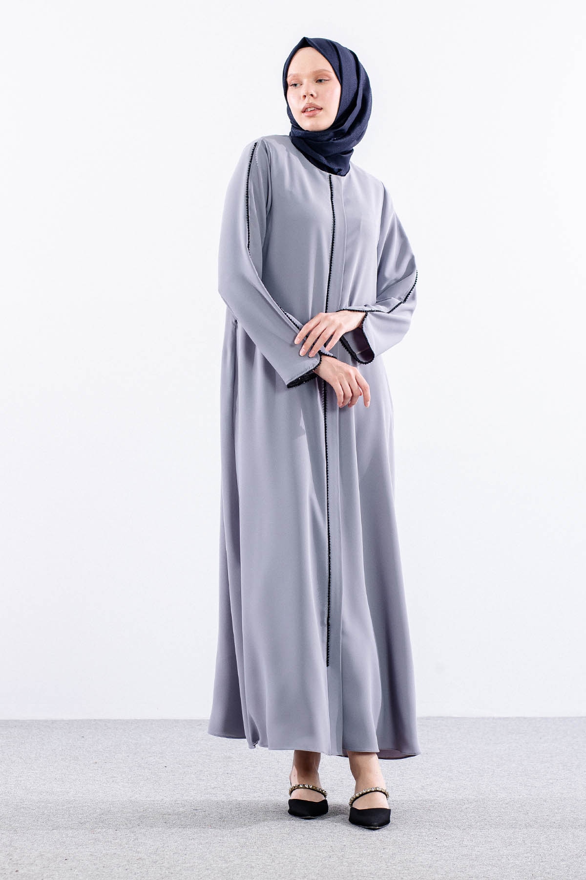 2302 şik Ferace 42-52 Boncuk Biye Detay - A_gri - 1