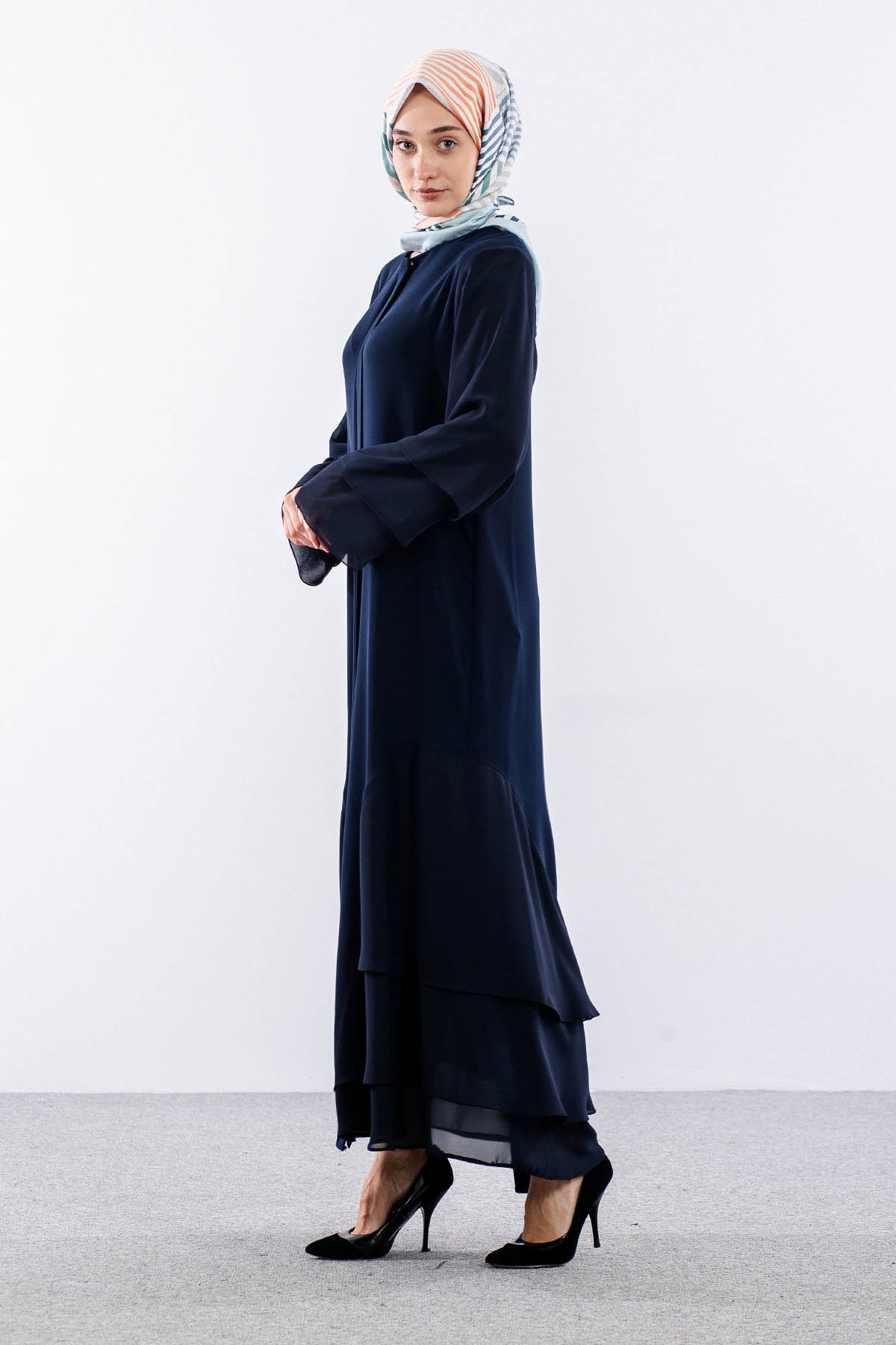 2304 Ferace 42-52 Sıfon Detay Katlı Yaz - Lacivert - 2