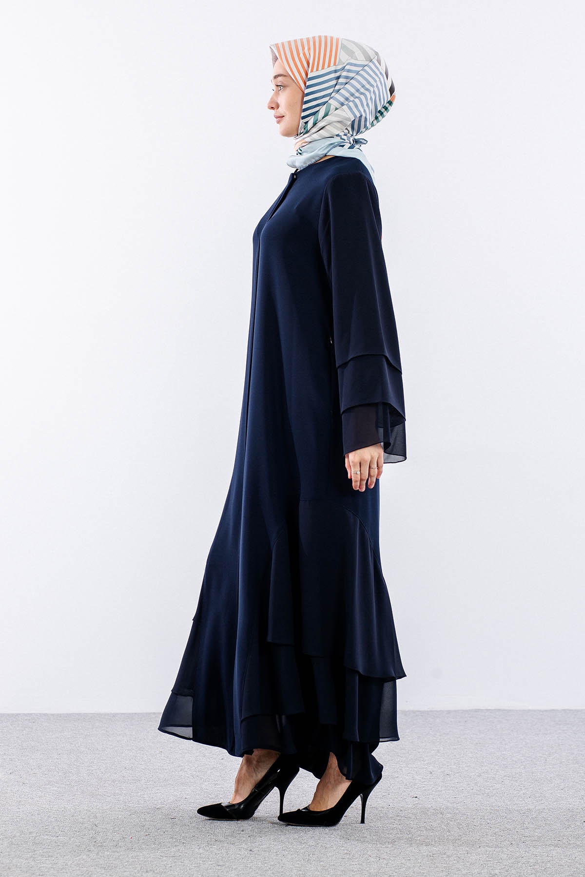 2304 Ferace 42-52 Sıfon Detay Katlı Yaz - Lacivert - 3