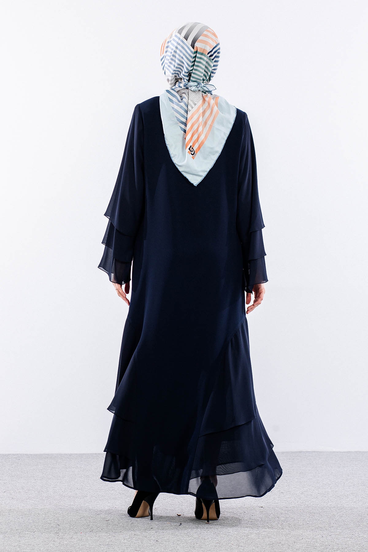 2304 Ferace 42-52 Sıfon Detay Katlı Yaz - Lacivert - 4