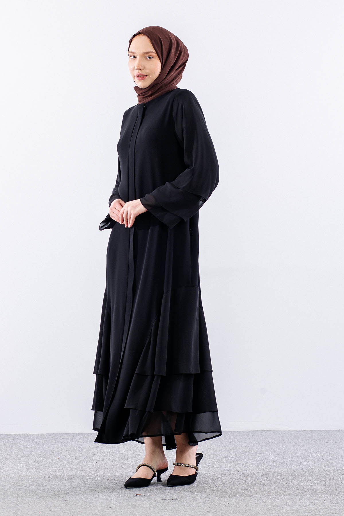 2304 Ferace 42-52 Sıfon Detay Katlı Yaz - Siyah - 3