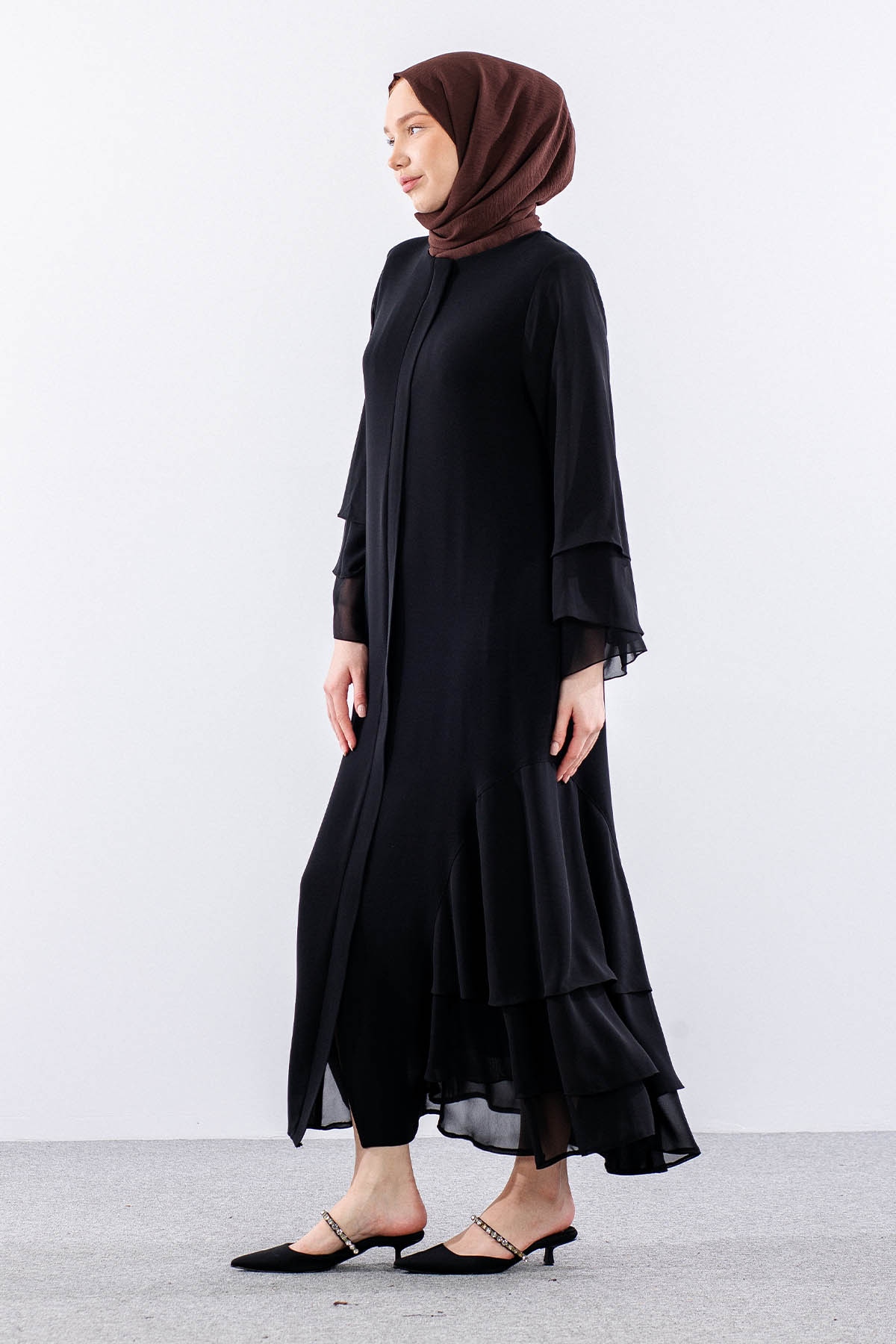 2304 Ferace 42-52 Sıfon Detay Katlı Yaz - Siyah - 4