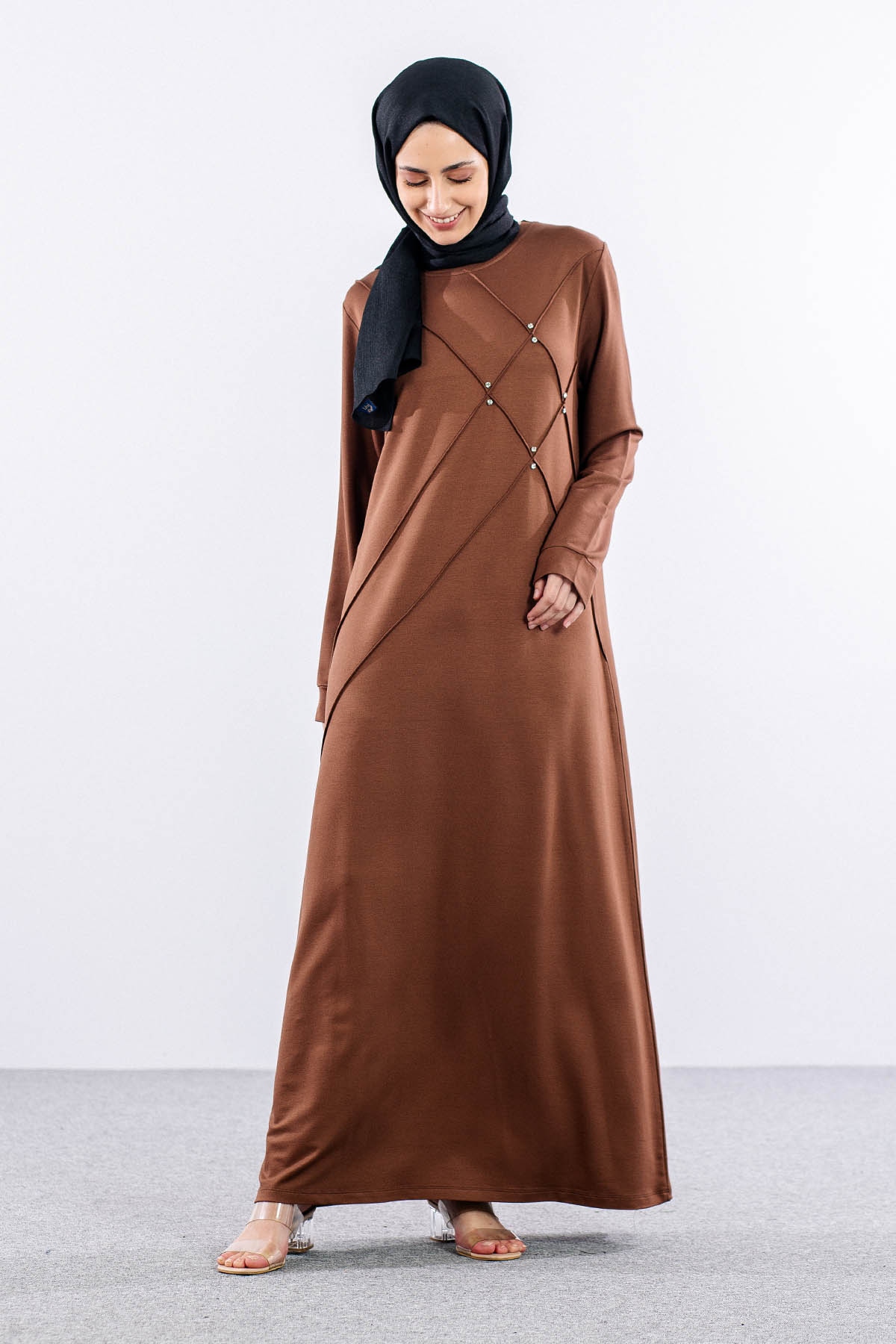 23265 Elbise 44-46-48 - Kahve - 3