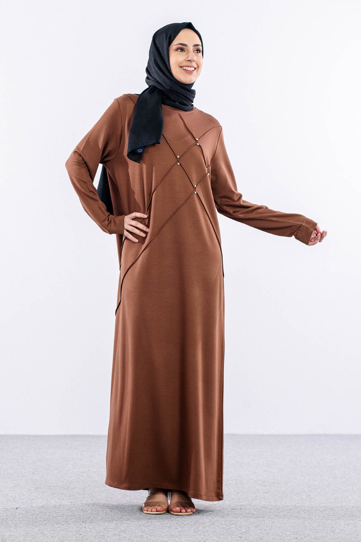 23265 Elbise 44-46-48 - Kahve - 4