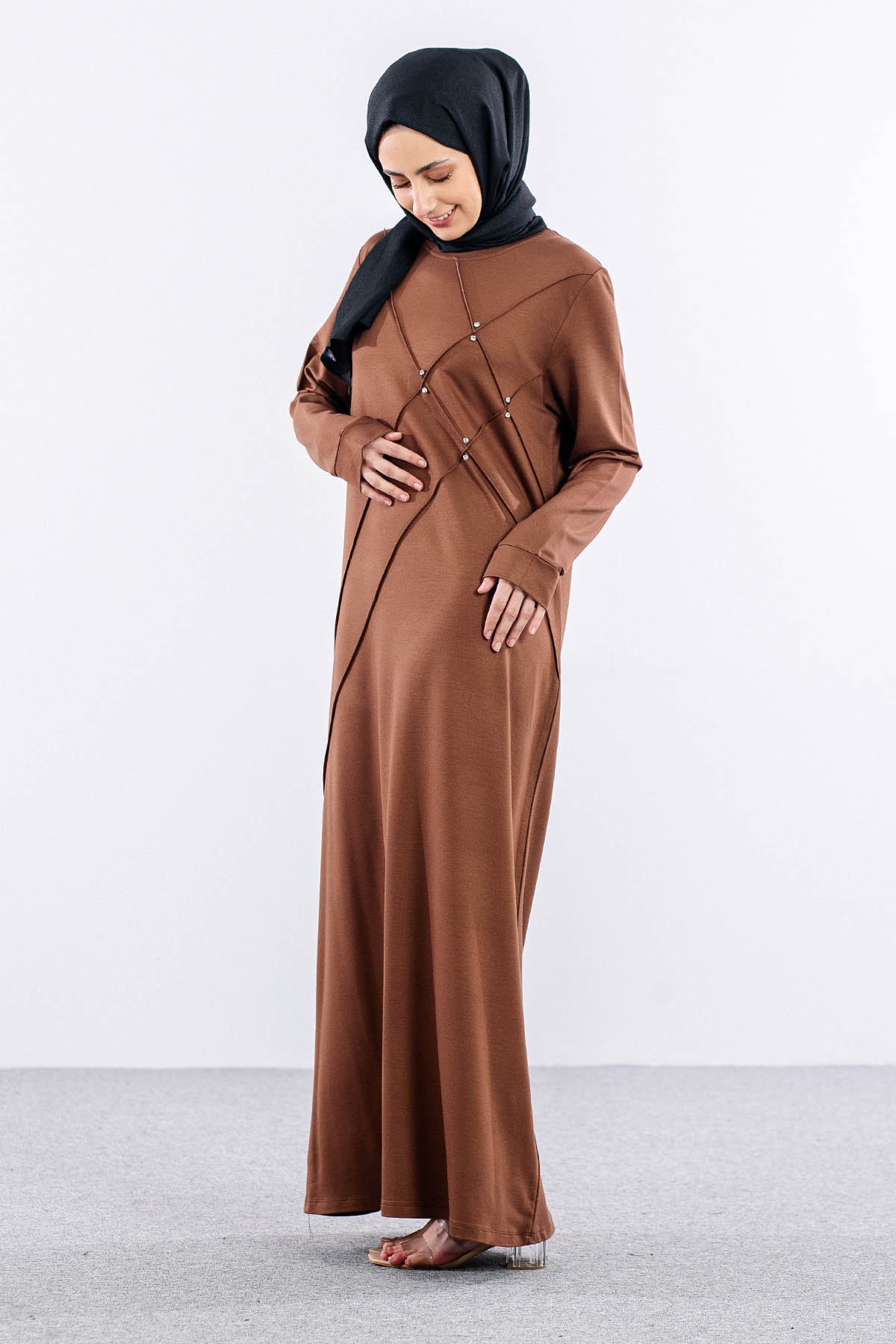 23265 Elbise 44-46-48 - Kahve - 5