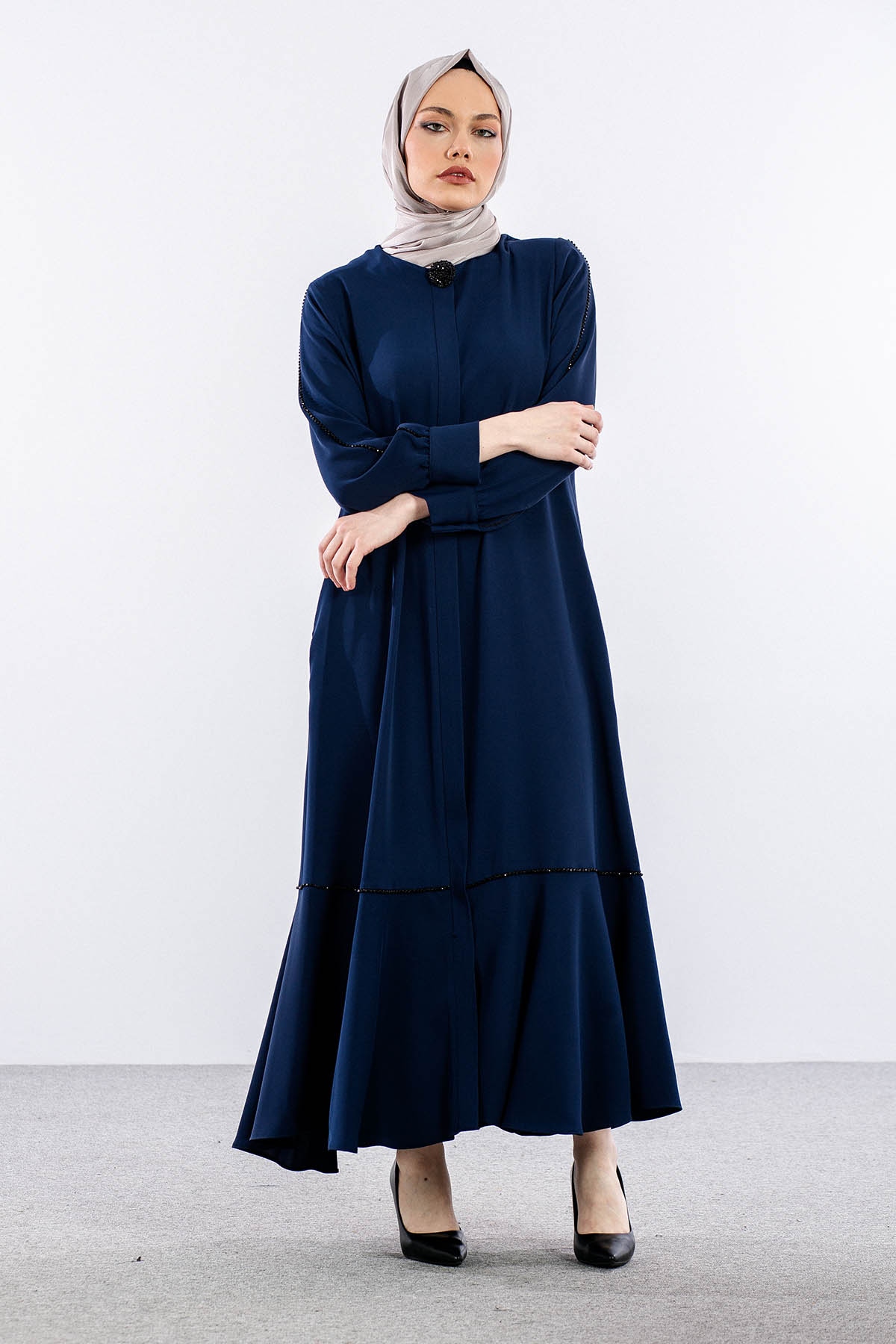 2328 Ferace 42-52 şik Boncuk - Lacivert - 3