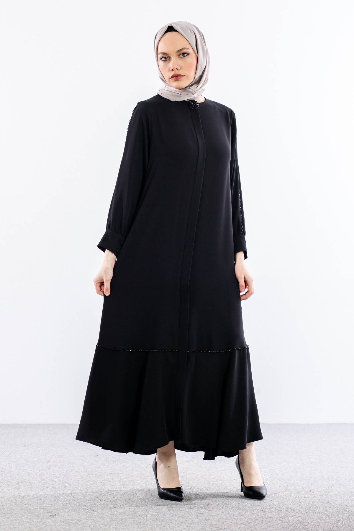 2328 Ferace 42-52 şik Boncuk - Siyah - 1