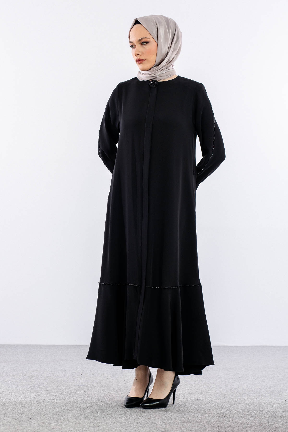 2328 Ferace 42-52 şik Boncuk - Siyah - 3