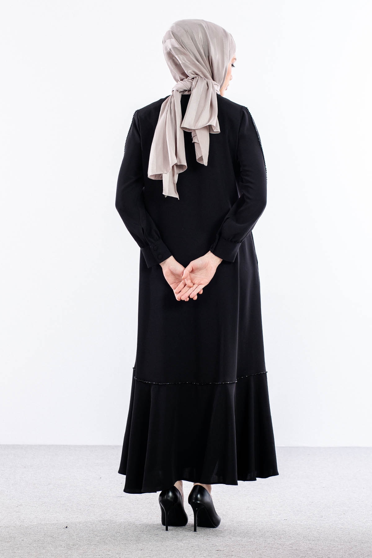 2328 Ferace 42-52 şik Boncuk - Siyah - 4