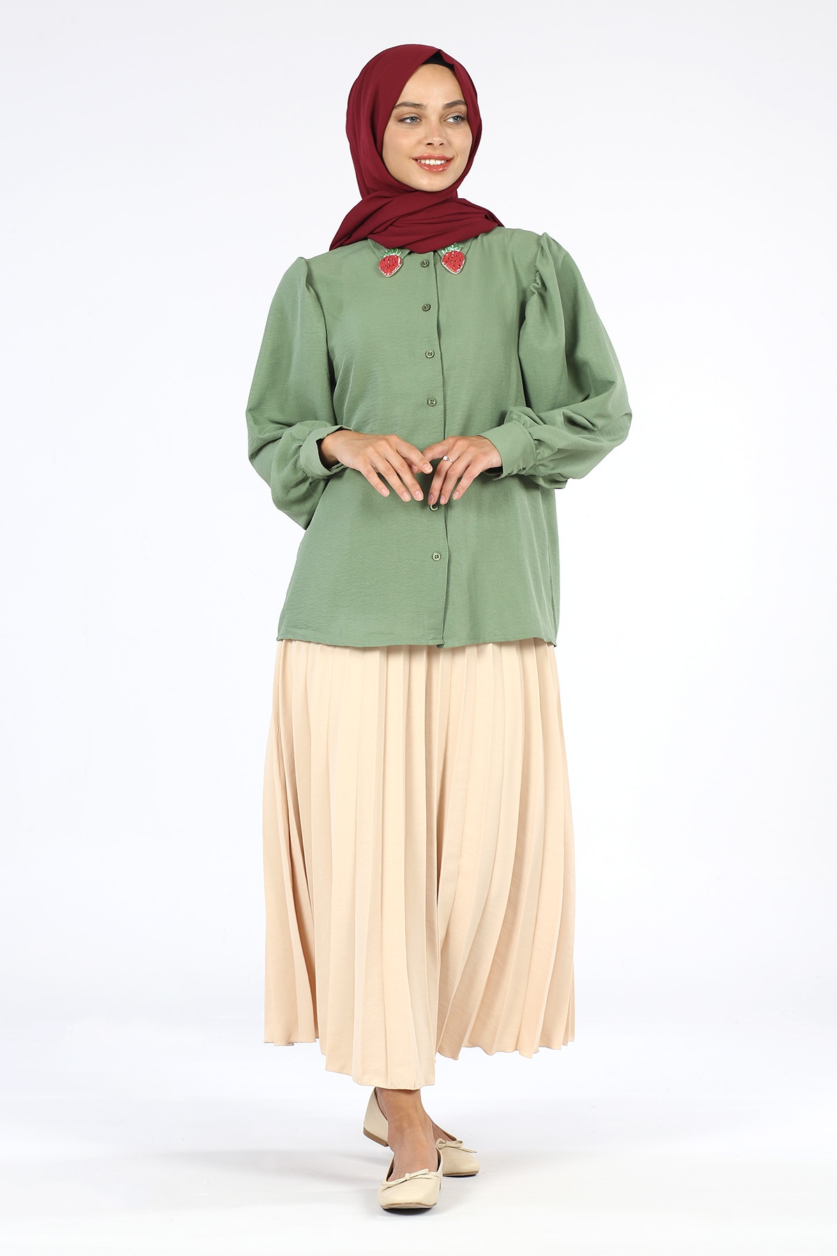 Yakası Çilek Detaylı Tunik Haki - 1