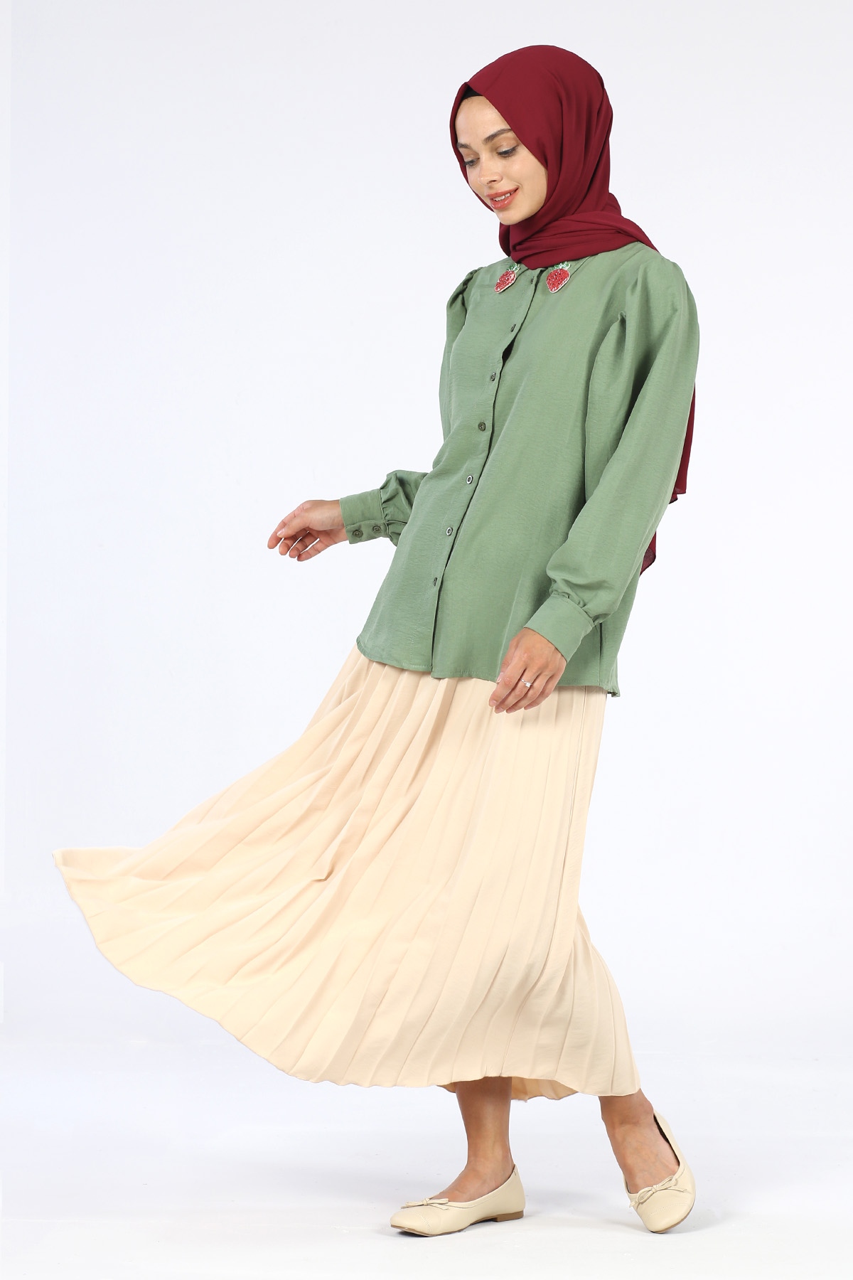 Yakası Çilek Detaylı Tunik Haki - 2