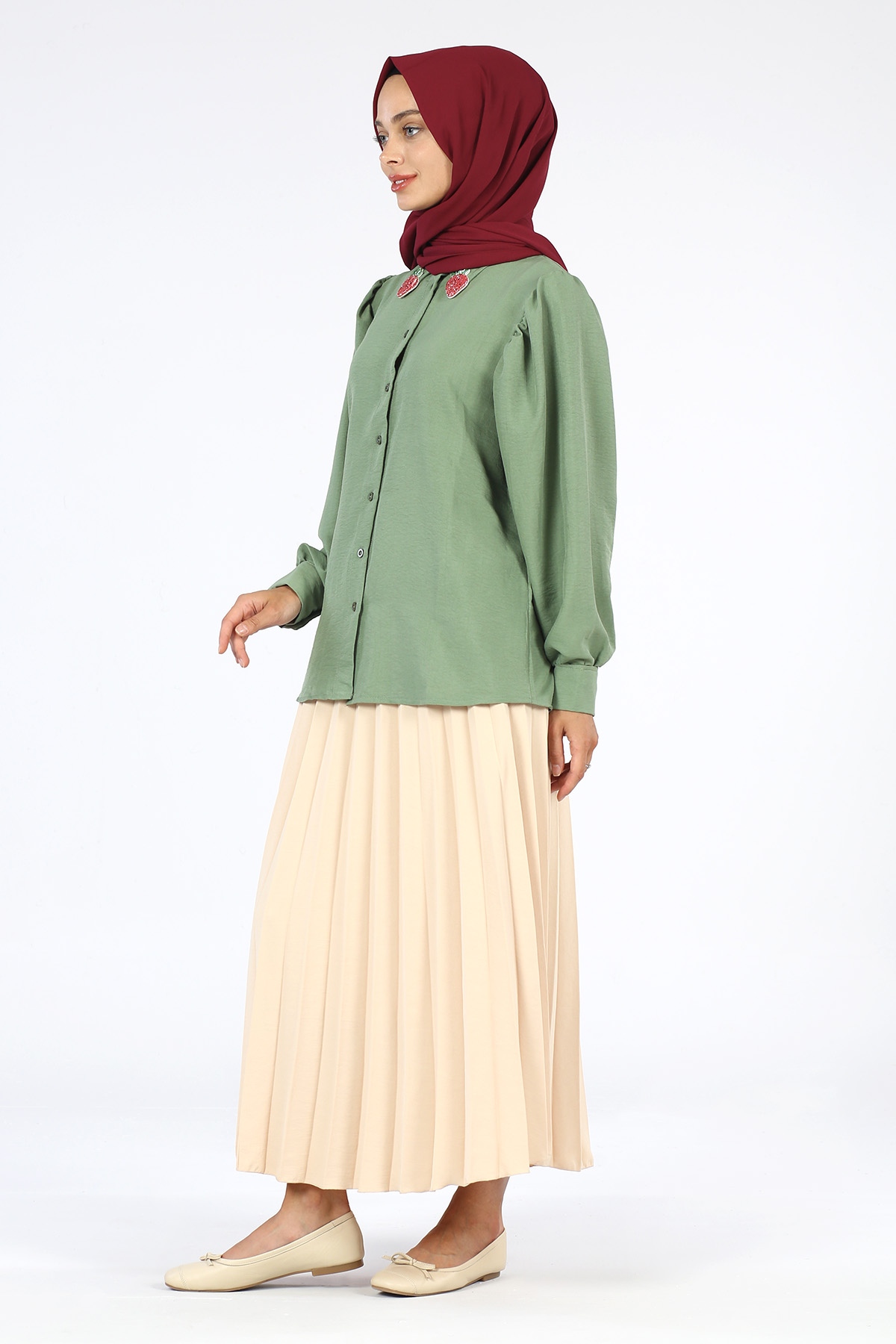 Yakası Çilek Detaylı Tunik Haki - 3