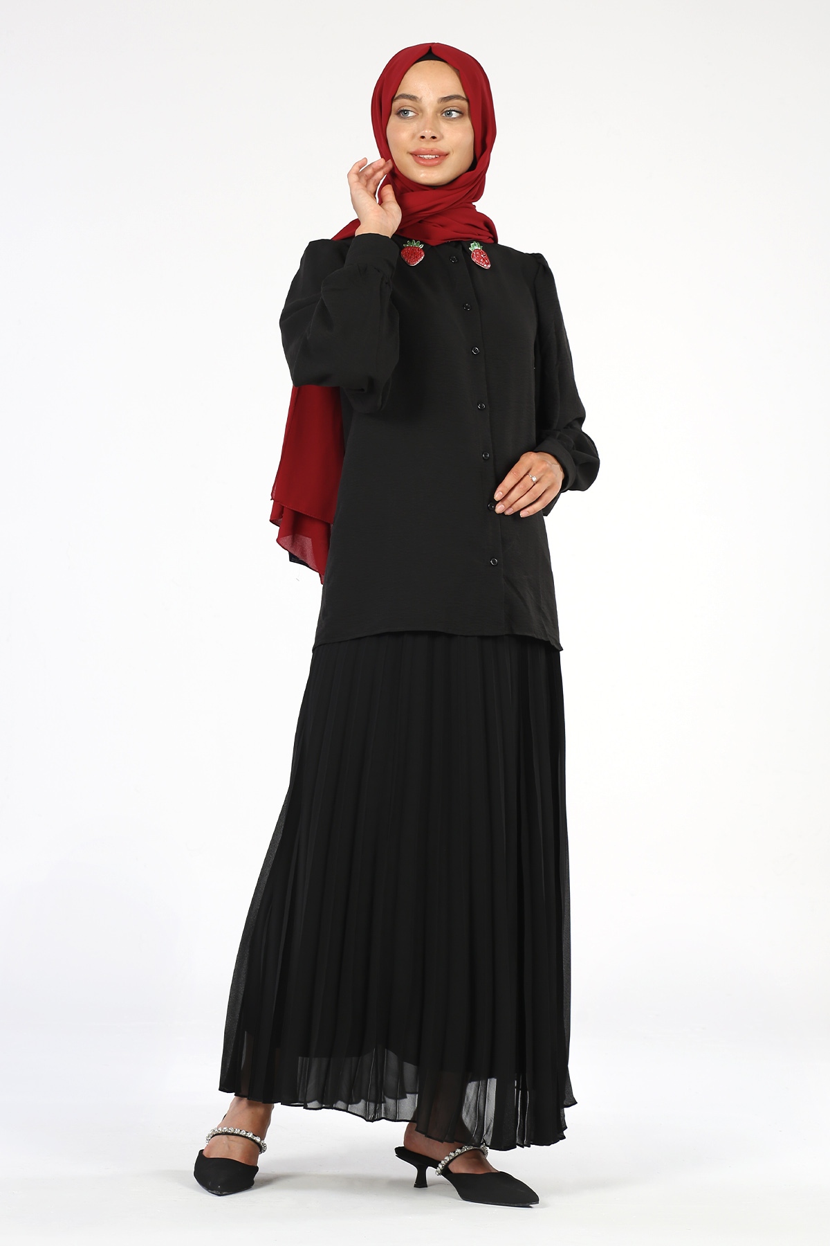 Yakası Çilek Detaylı Tunik Siyah - 1