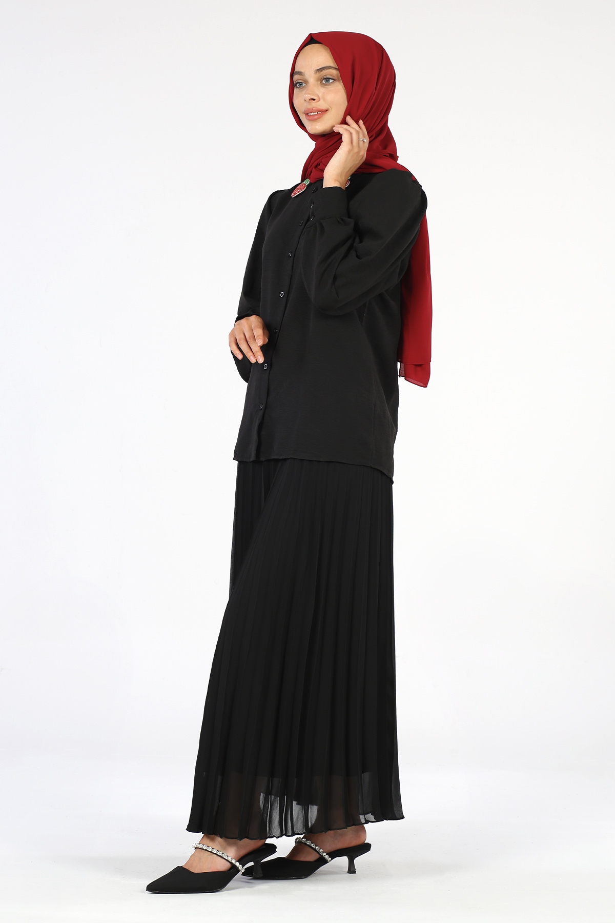 Yakası Çilek Detaylı Tunik Siyah - 2