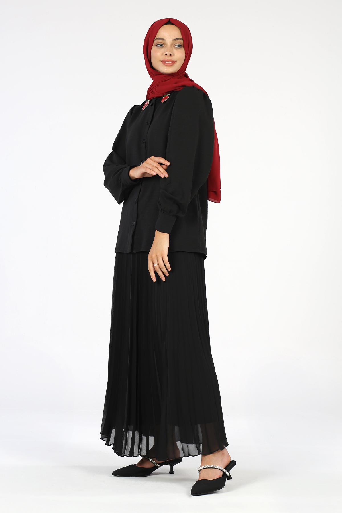 Yakası Çilek Detaylı Tunik Siyah - 3