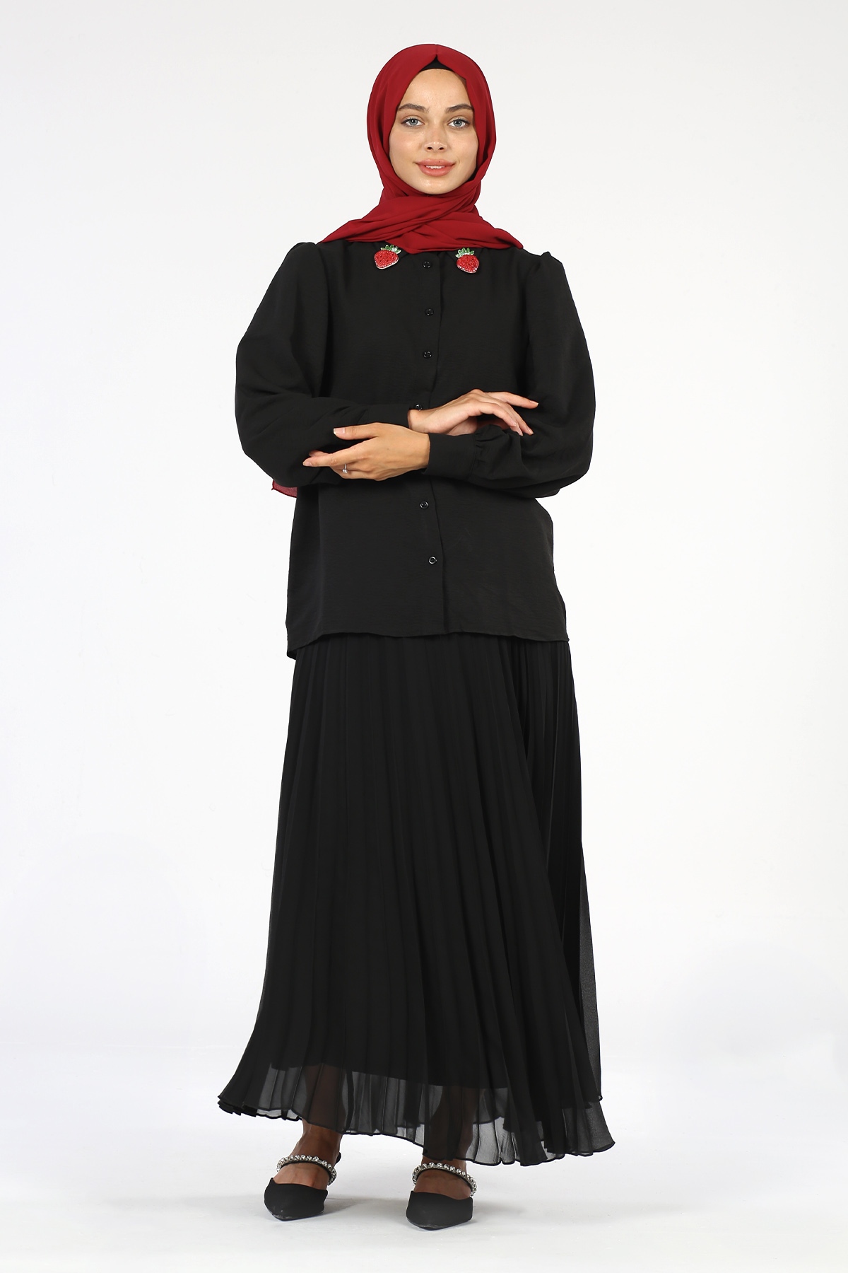 Yakası Çilek Detaylı Tunik Siyah - 4