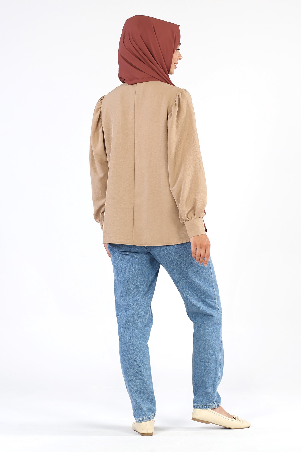 Yakası Çilek Detaylı Tunik Vizon - 5