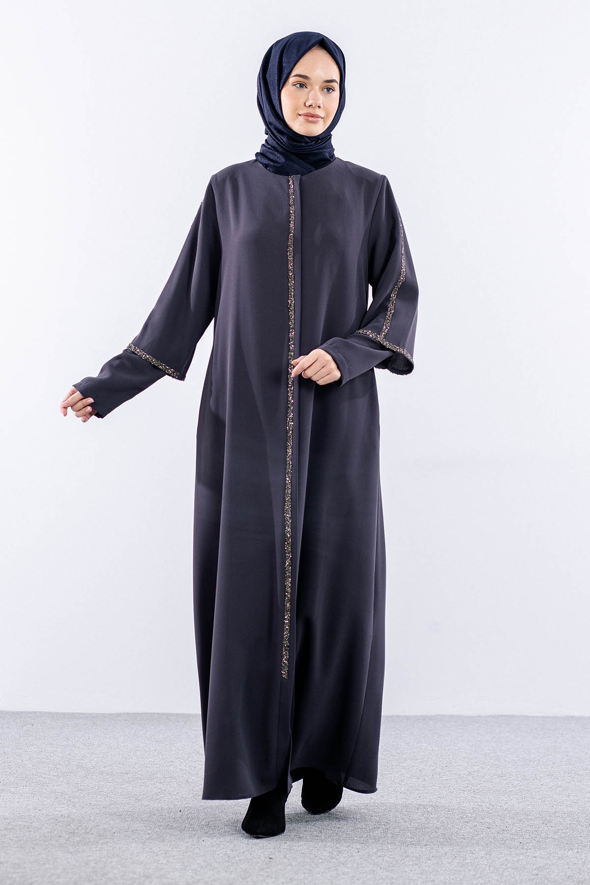 2392 çift Kol Ferace 42-52 - Gri - 1