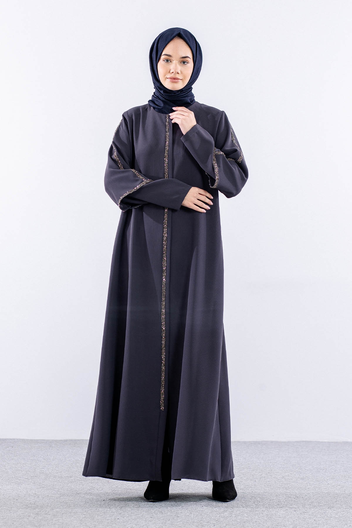 2392 çift Kol Ferace 42-52 - Gri - 2